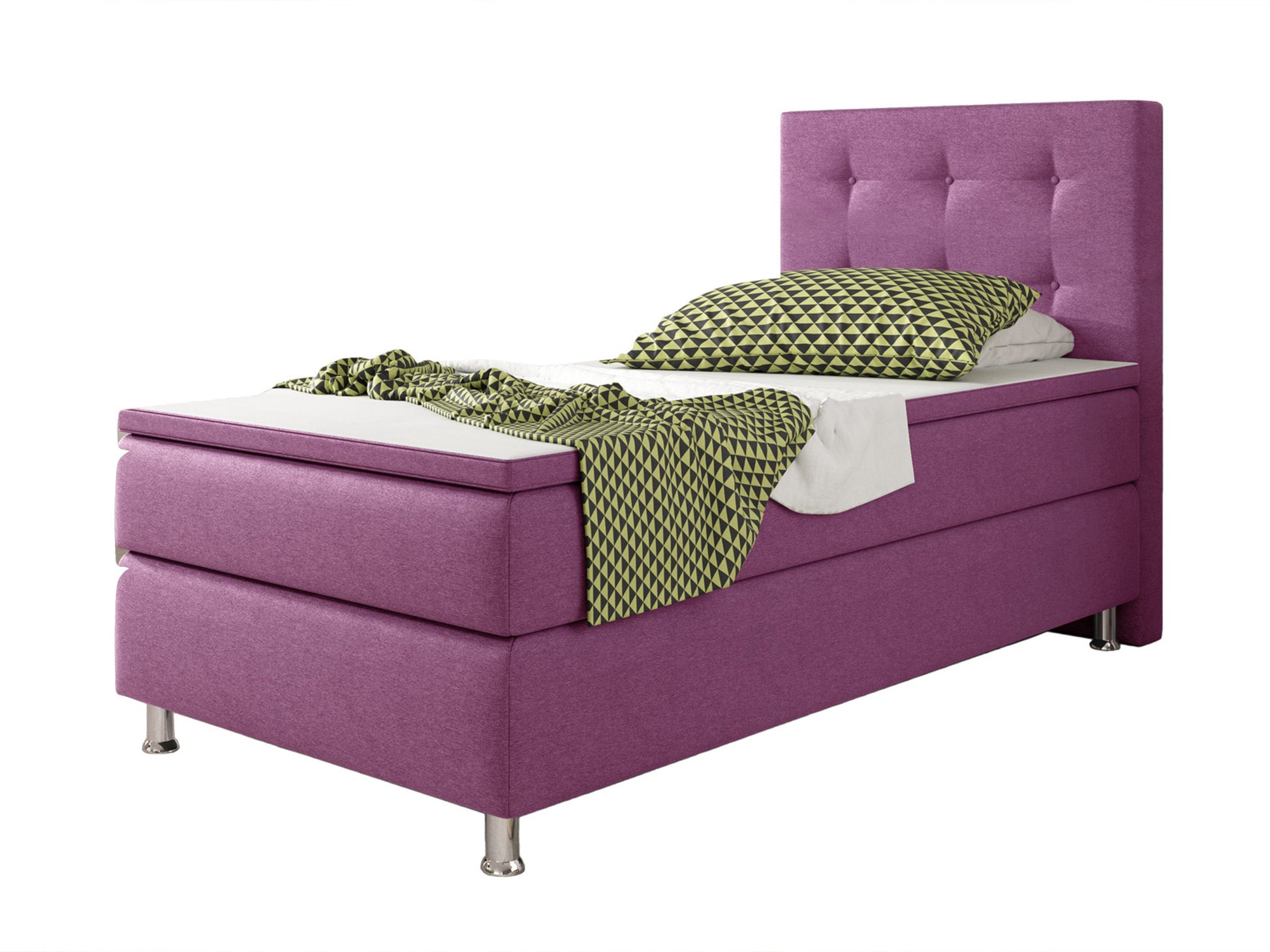Boxspringbett KN008 90x200 cm – Webstoff Rosa/Pink mit PU-Topper - Interbed