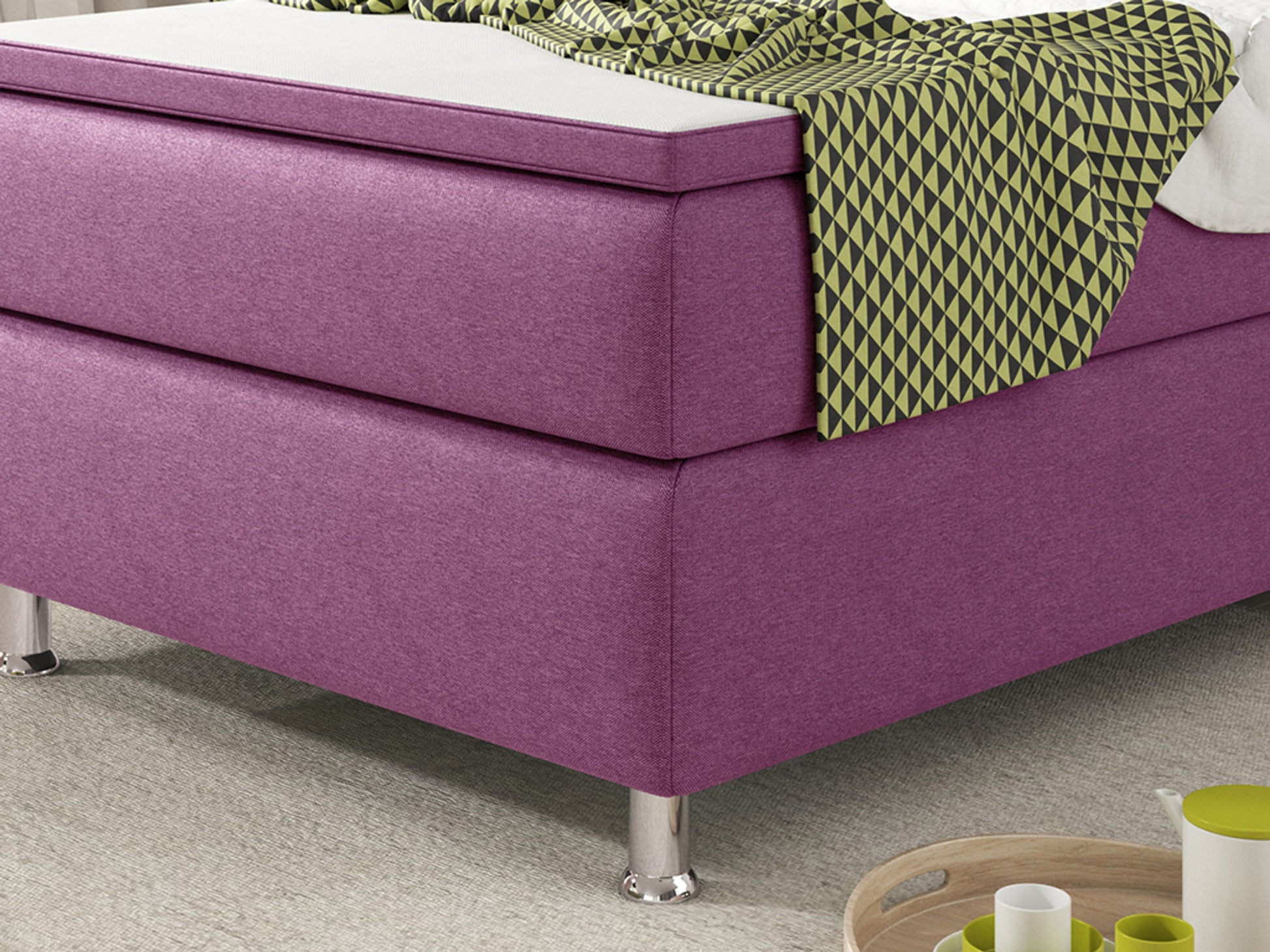 Boxspringbett KN008 90x200 cm – Webstoff Rosa/Pink mit PU-Topper - Interbed