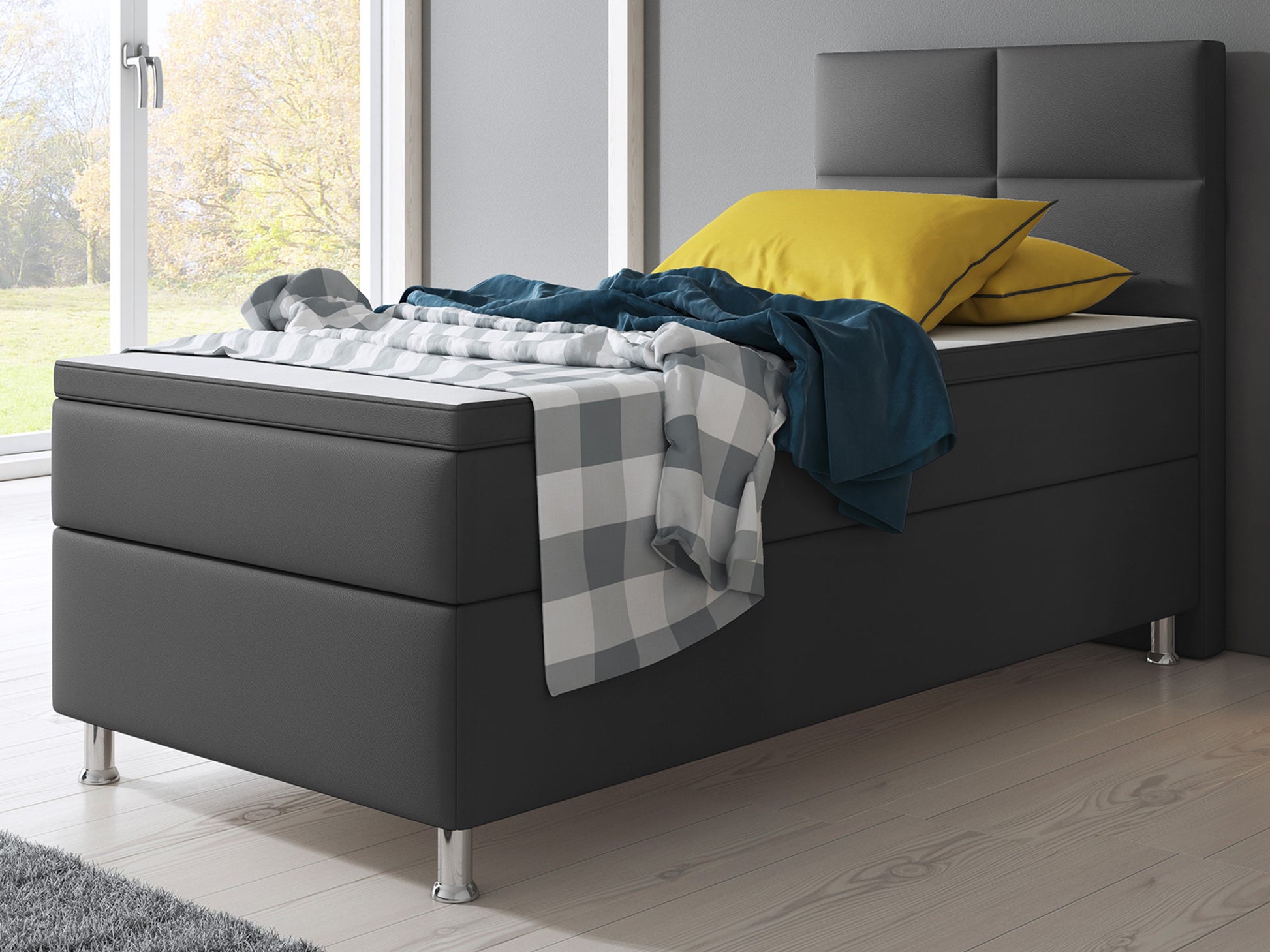 Boxspringbett Miami 90x200 cm Kunstleder Anthrazit - Interbed