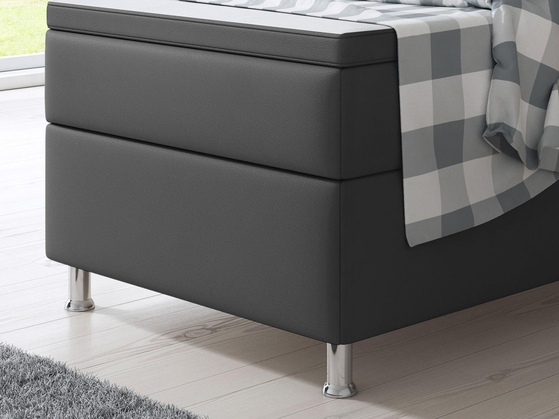 Boxspringbett Miami 90x200 cm Kunstleder Anthrazit - Interbed