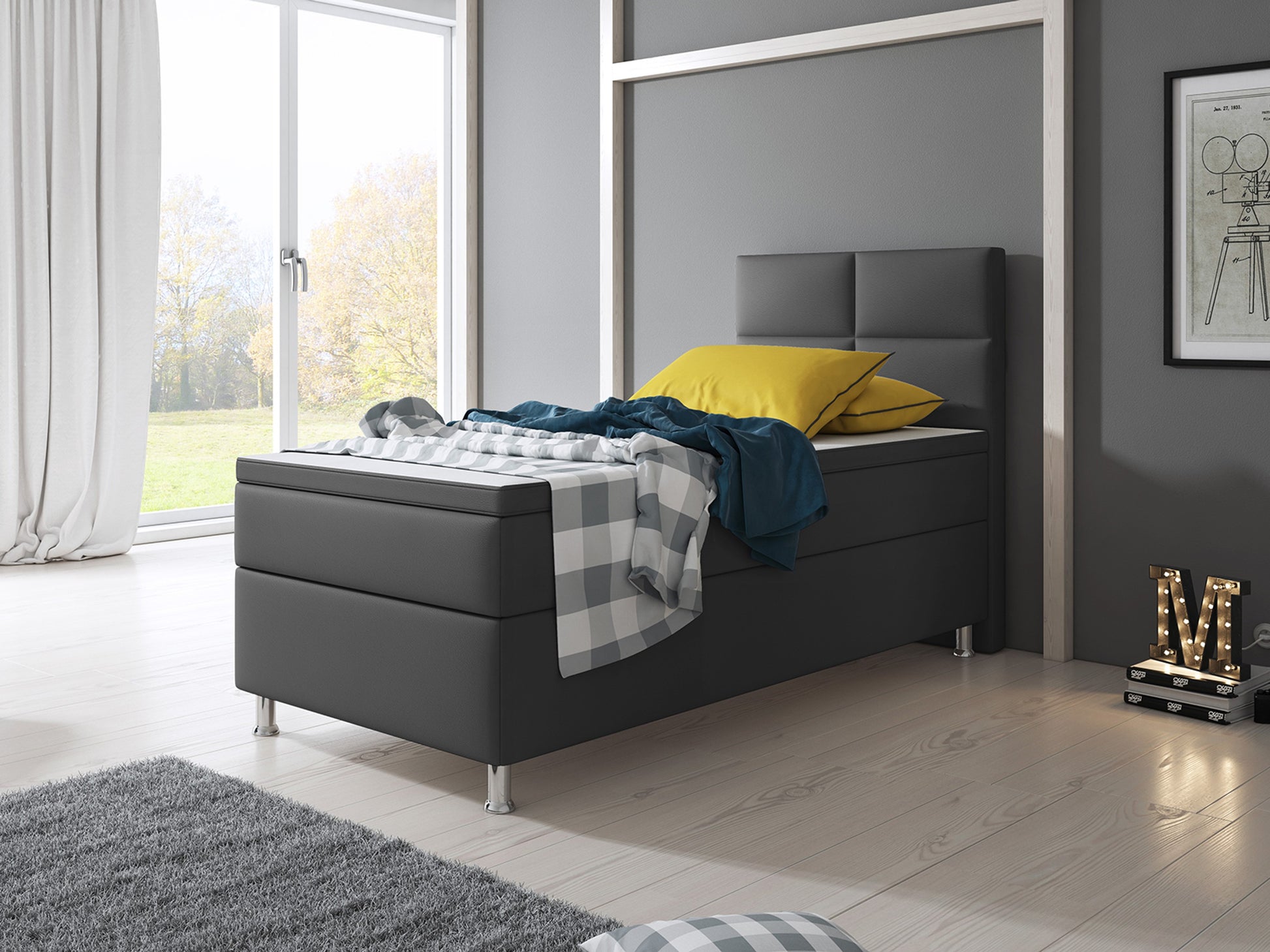 Boxspringbett Miami 90x200 cm Kunstleder Anthrazit - Interbed