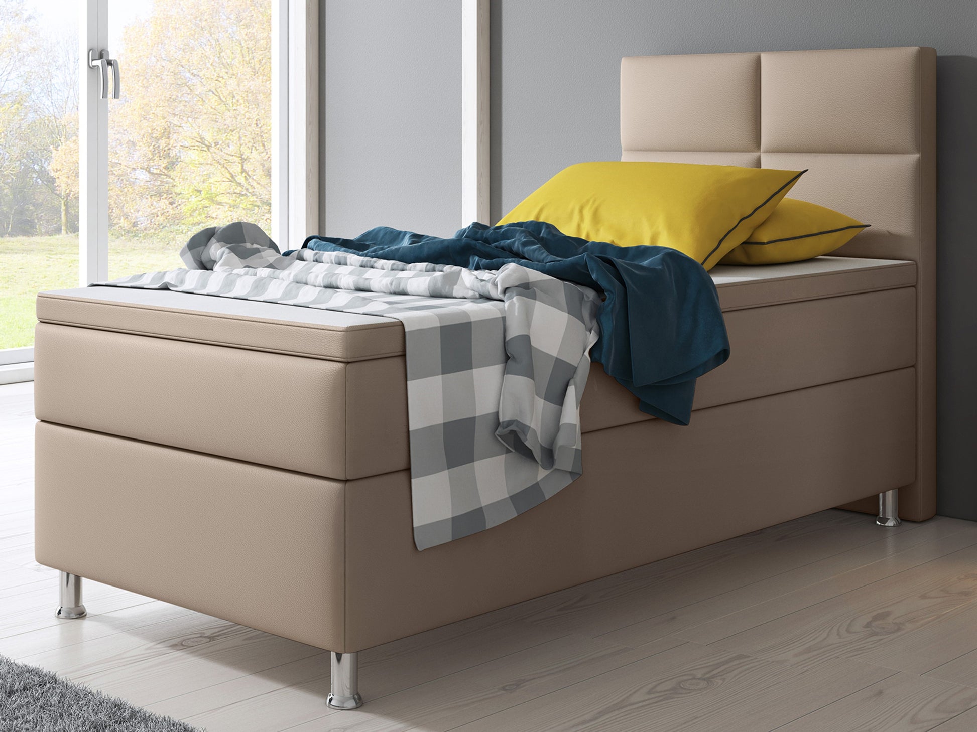 Boxspringbett Miami 90x200 cm Kunstleder Muddy - Interbed