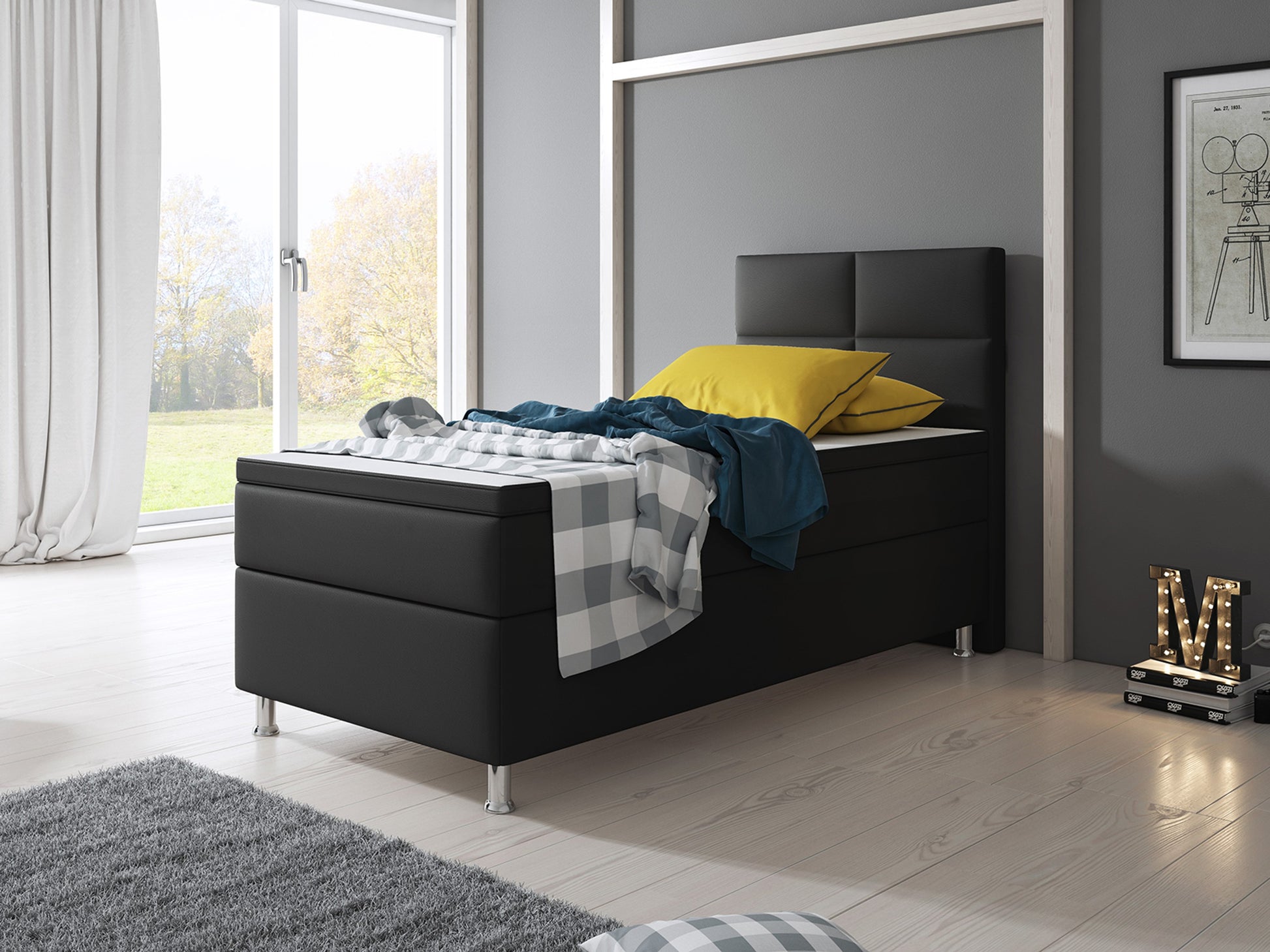 Boxspringbett Miami 90x200 cm Kunstleder schwarz - Interbed