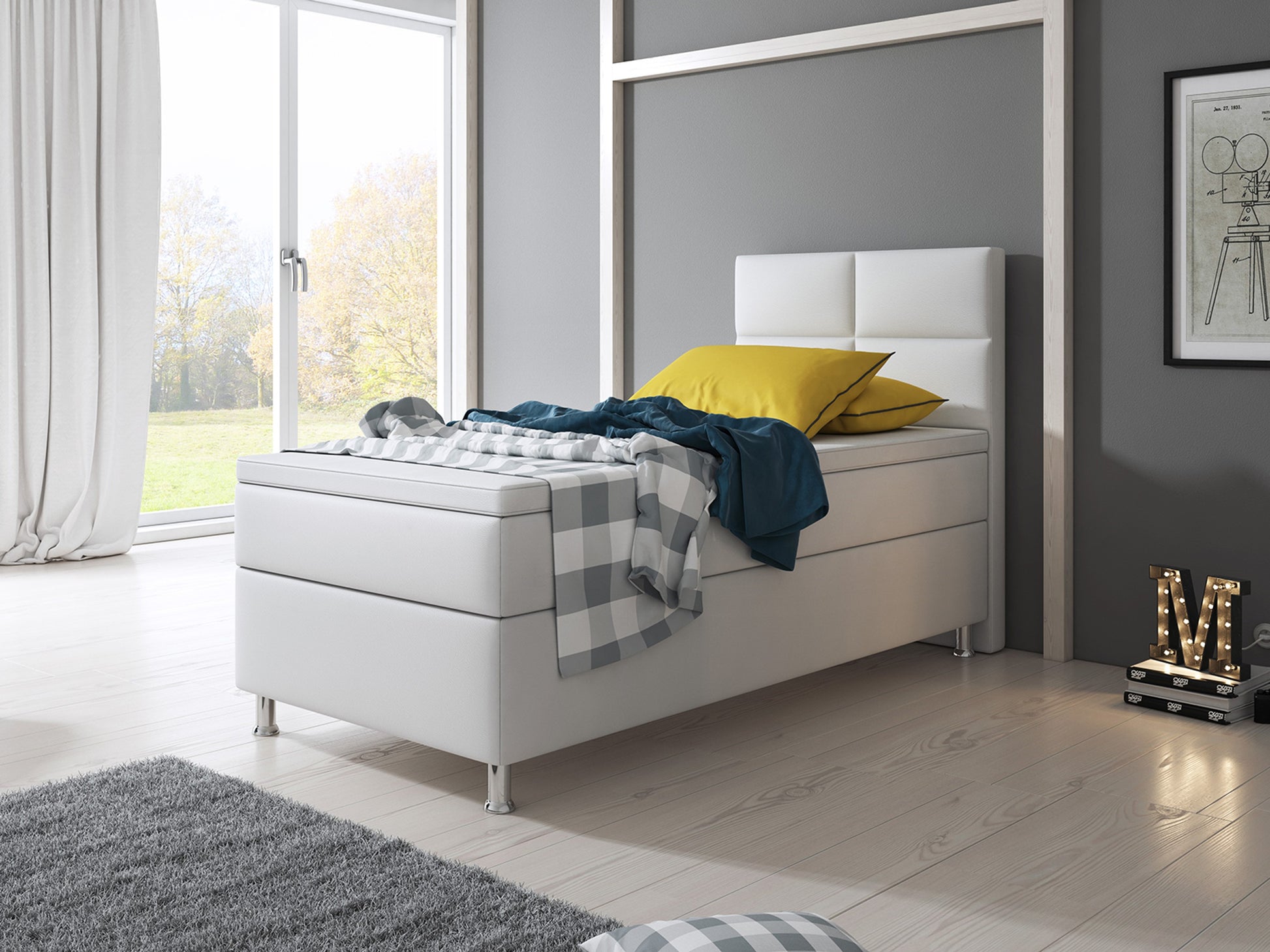 Boxspringbett Miami 90x200 – Kunstleder Weiß - Interbed
