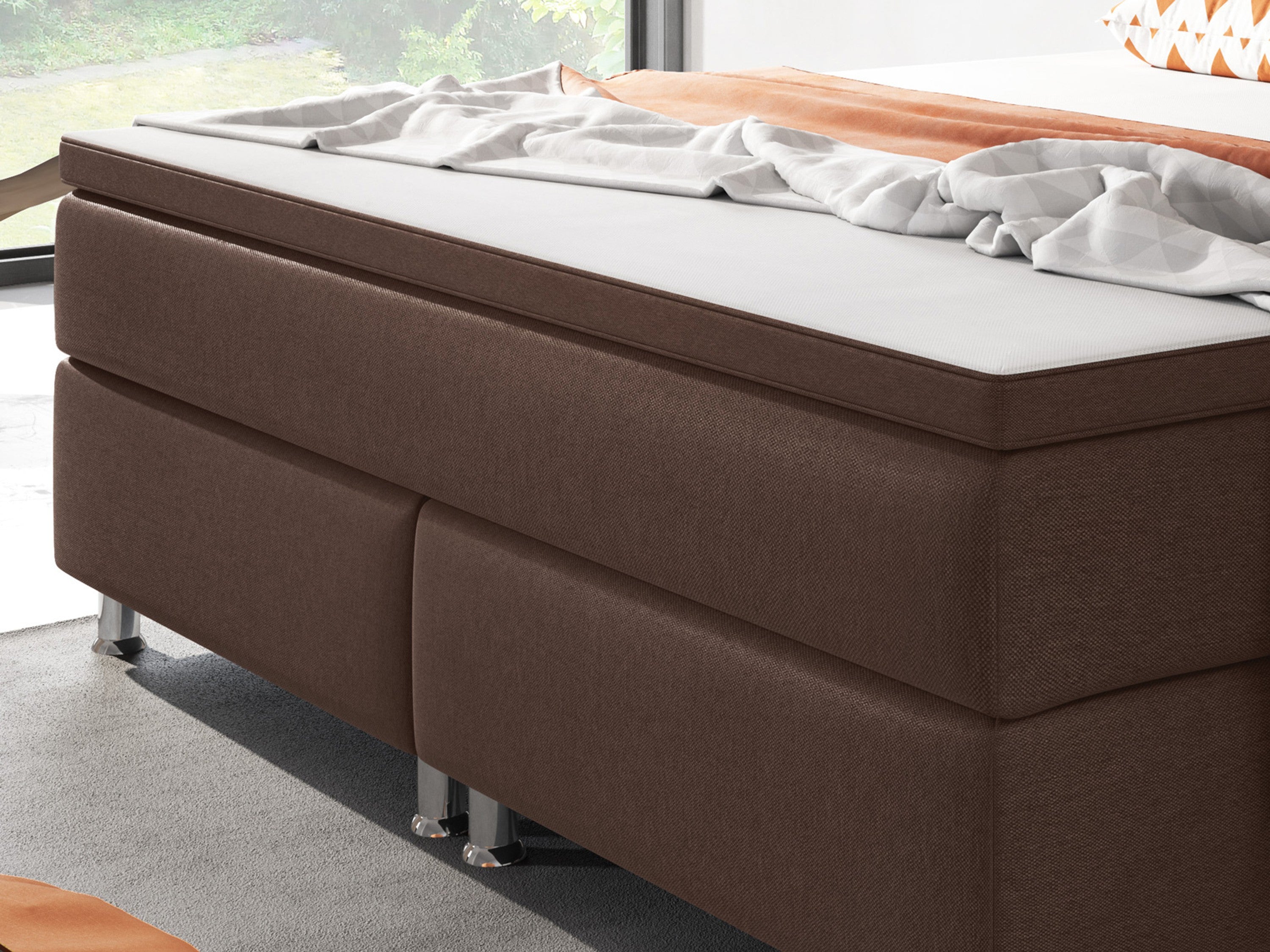Boxspringbett Berlin 180x200 Braun – Webstoff & PU-Topper - Interbed