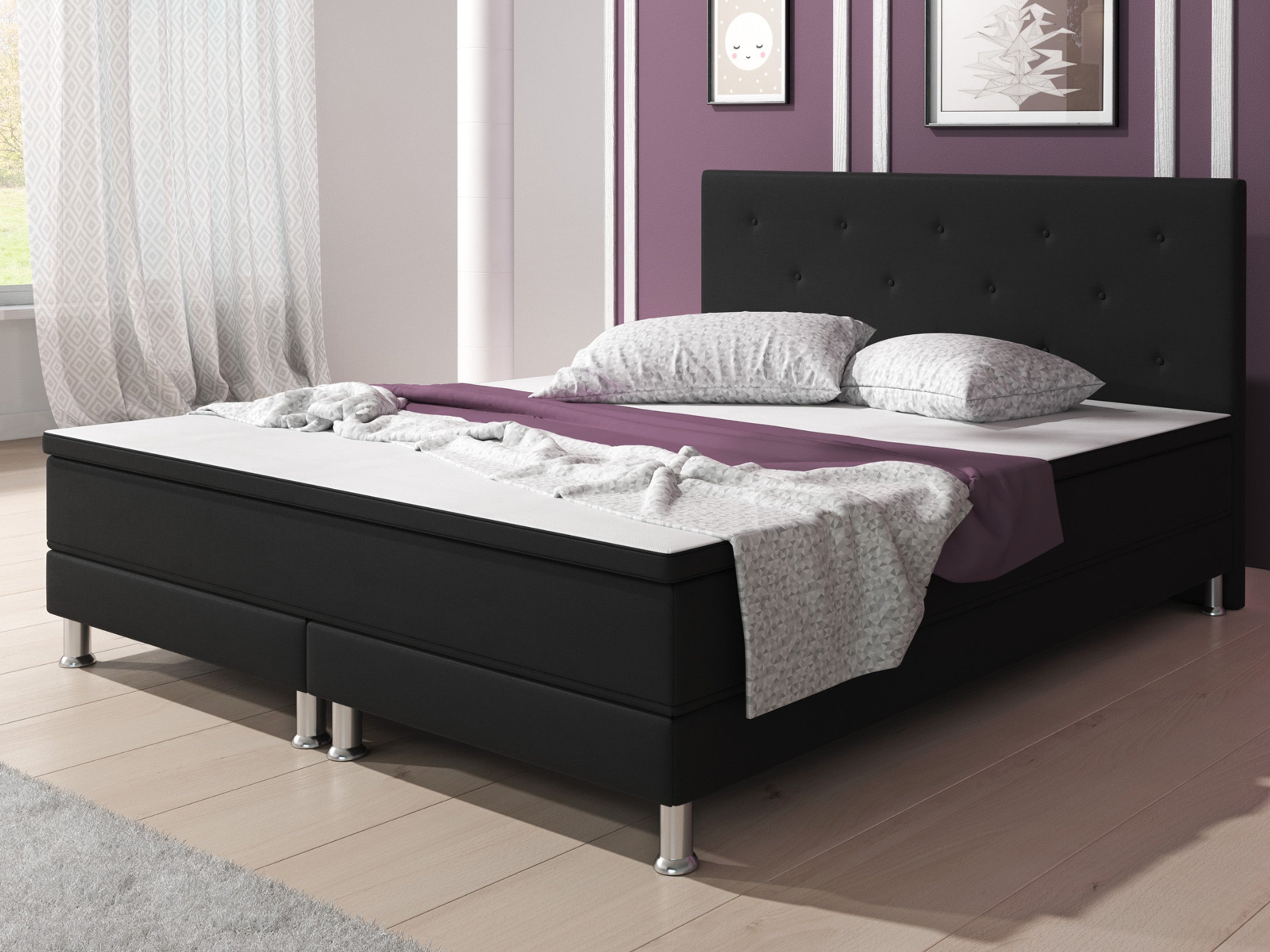 Boxspringbett Bonn 140x200 Webstoff Schwarz - Interbed