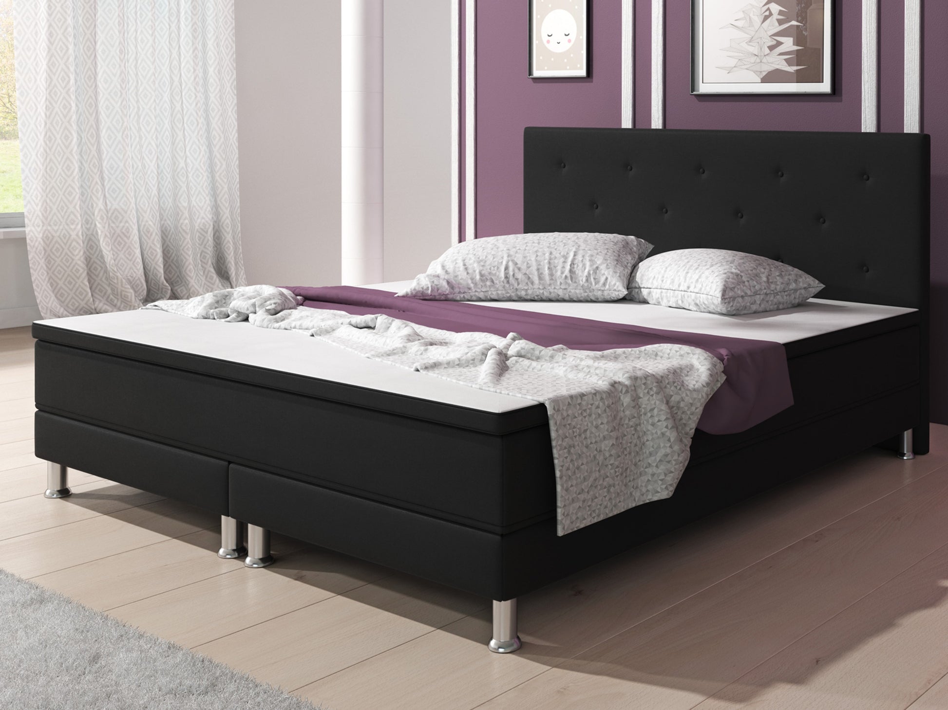 Boxspringbett Bonn 180x200 Webstoff Schwarz - Interbed
