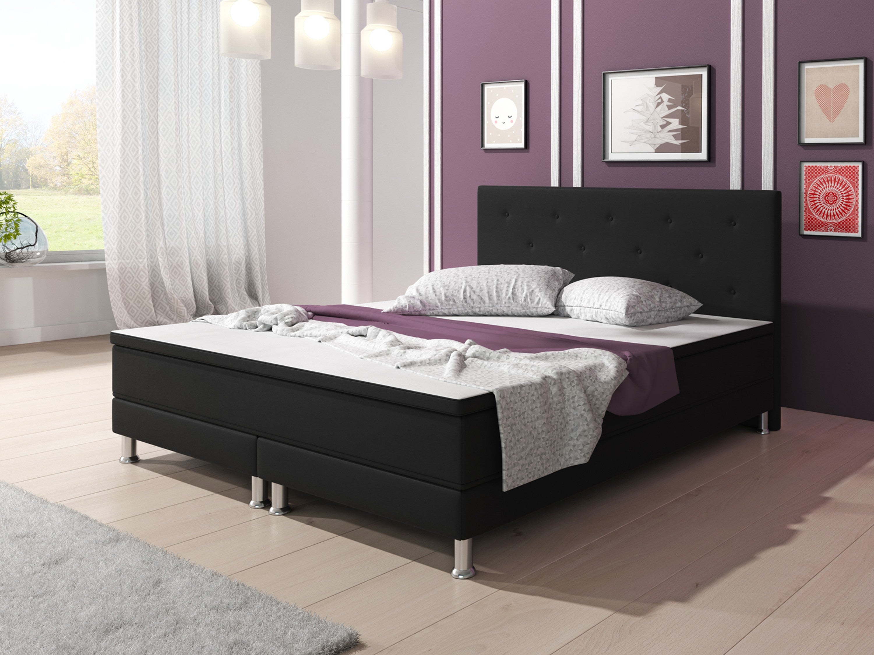 Boxspringbett E1 180x200 cm Webstoff Schwarz