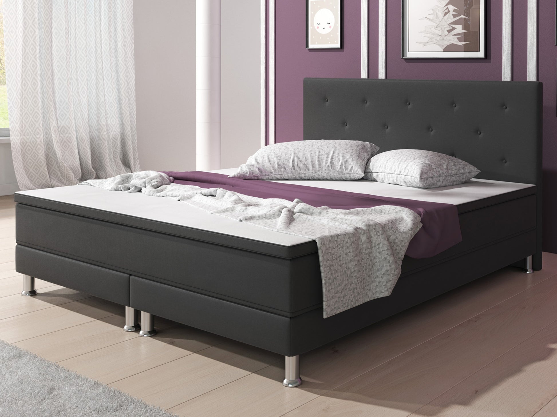 Boxspringbett Esra 180x200 Webstoff Anthrazit - Interbed