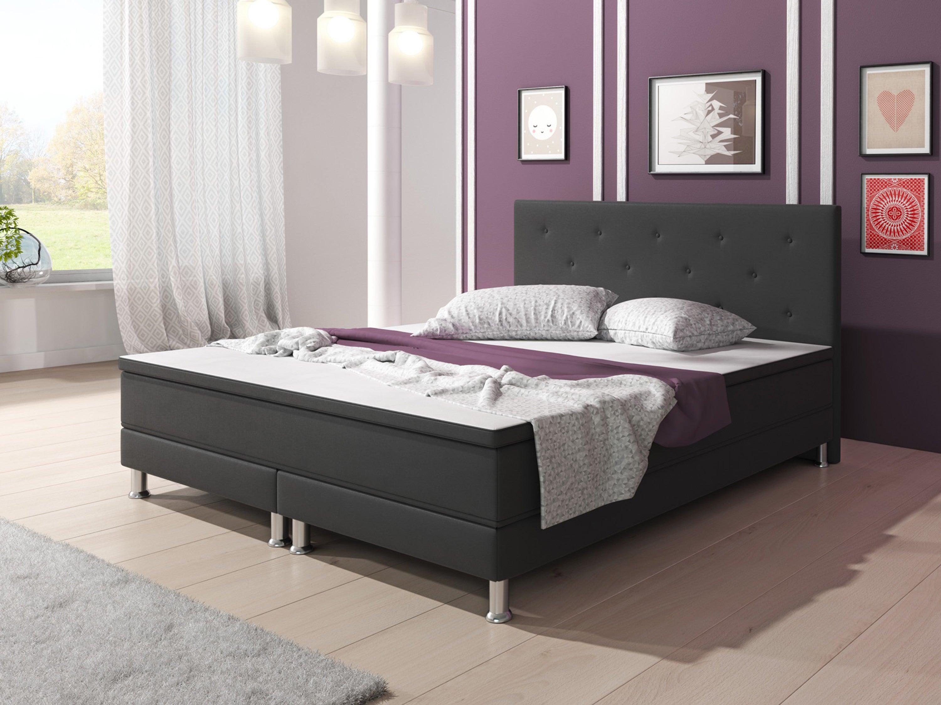 Boxspringbett E1 180x200 cm Webstoff Anhtrazi