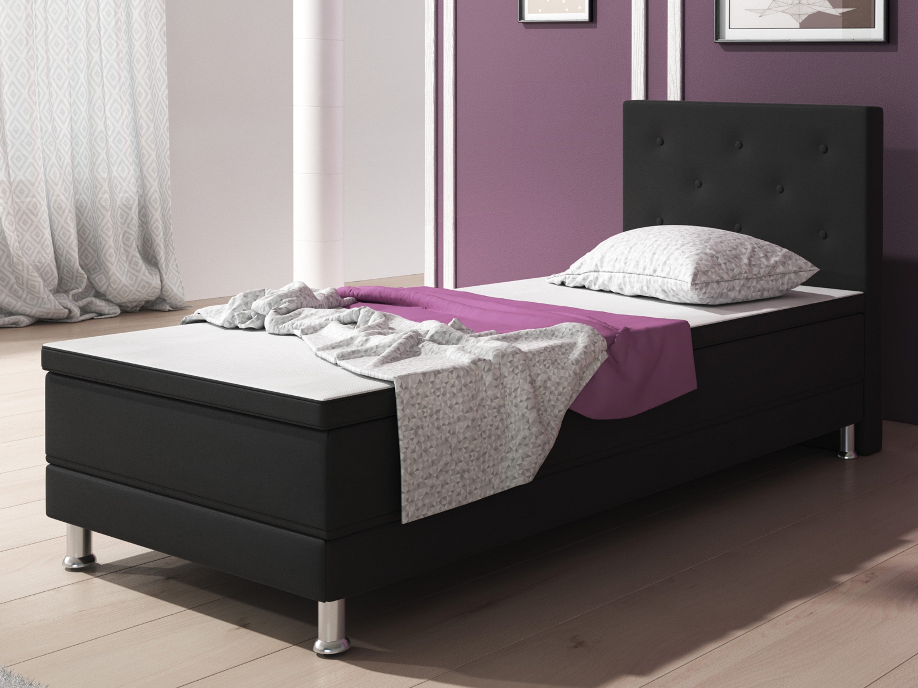 Boxspringbett Esra 90x200 Webstoff Schwarz - Interbed