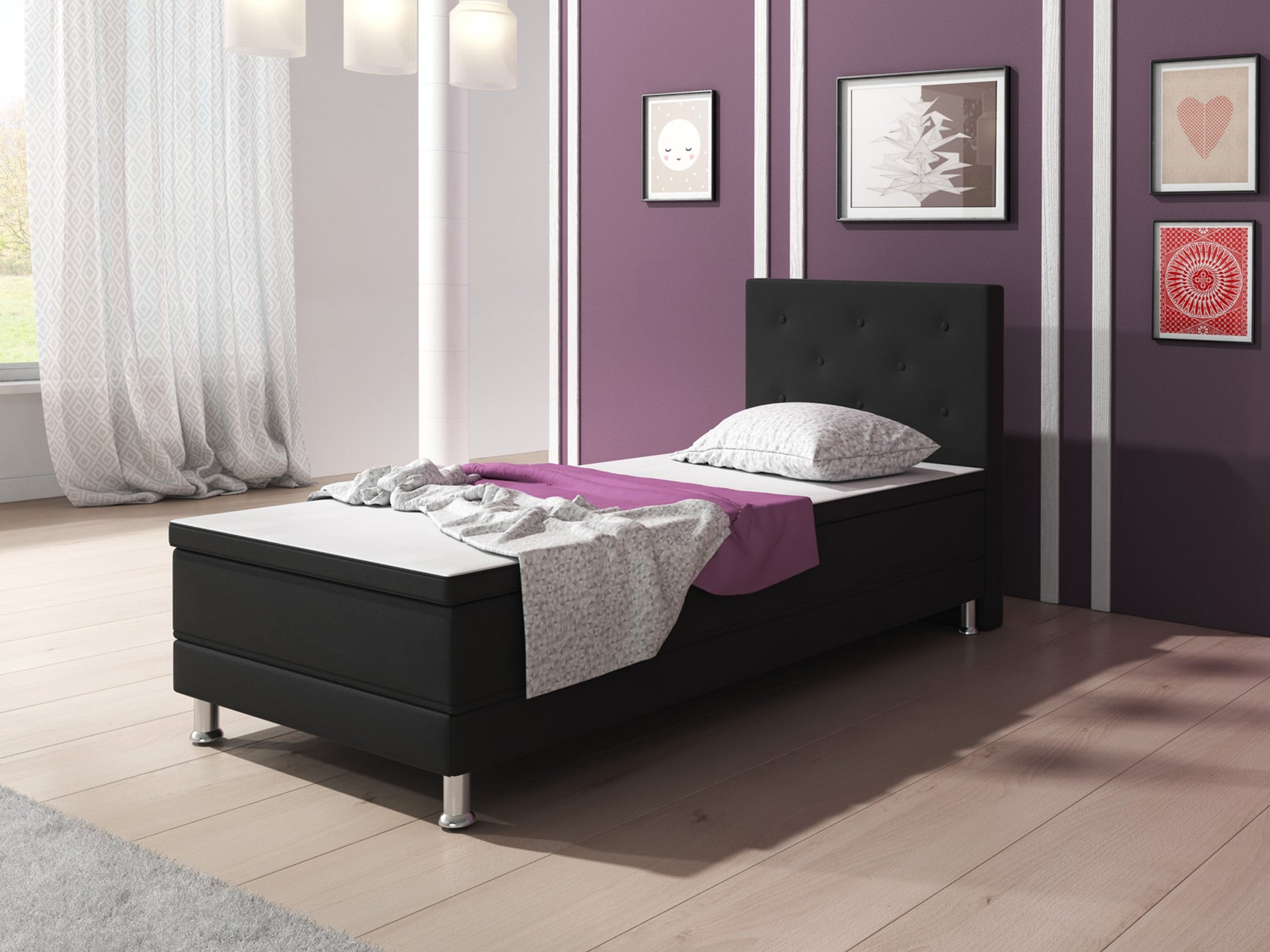 Boxspringbett Esra 90x200 Webstoff Schwarz - Interbed
