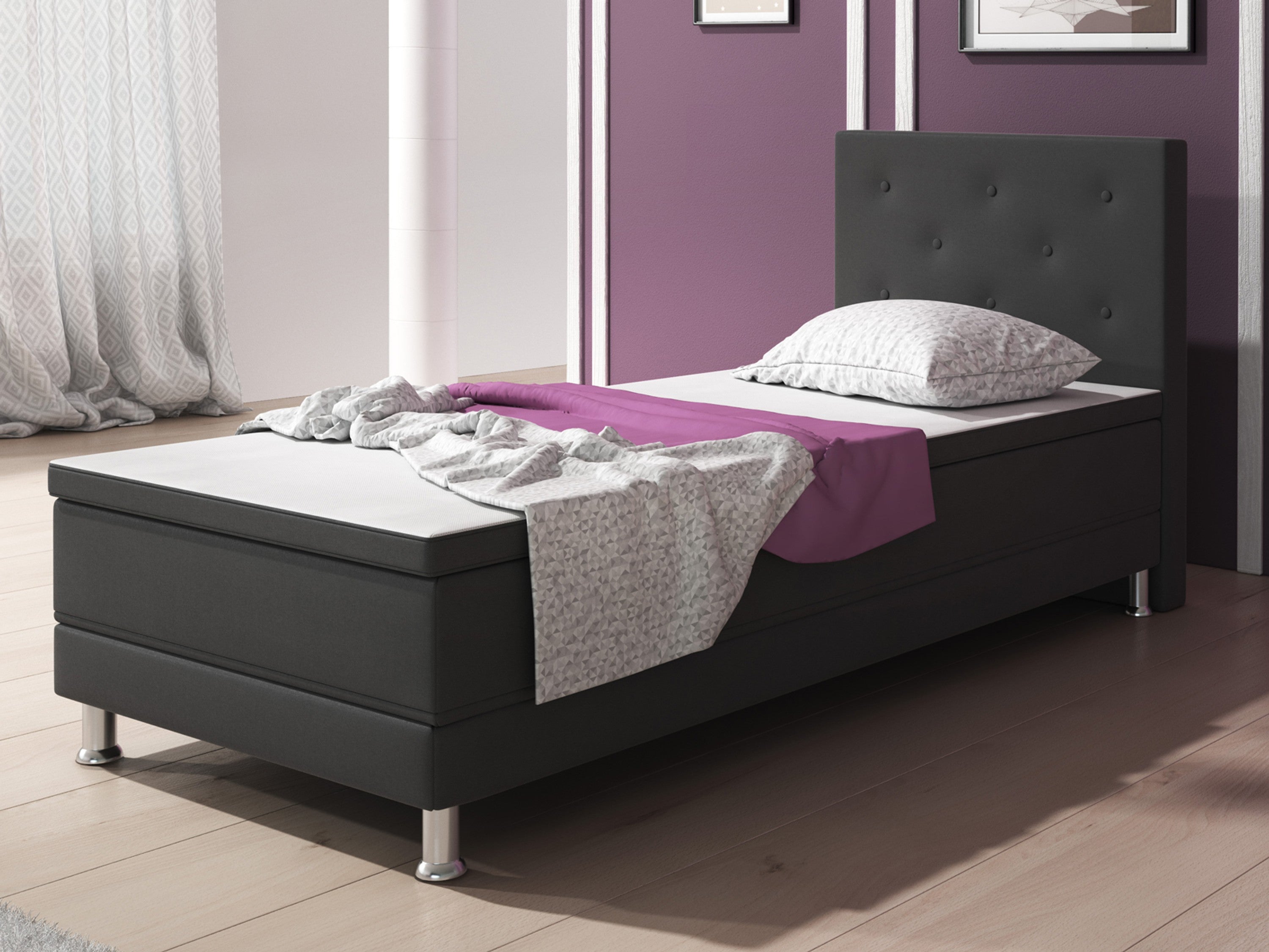 Boxspringbett Esra 90x200 Webstoff Anthrazit - Interbed