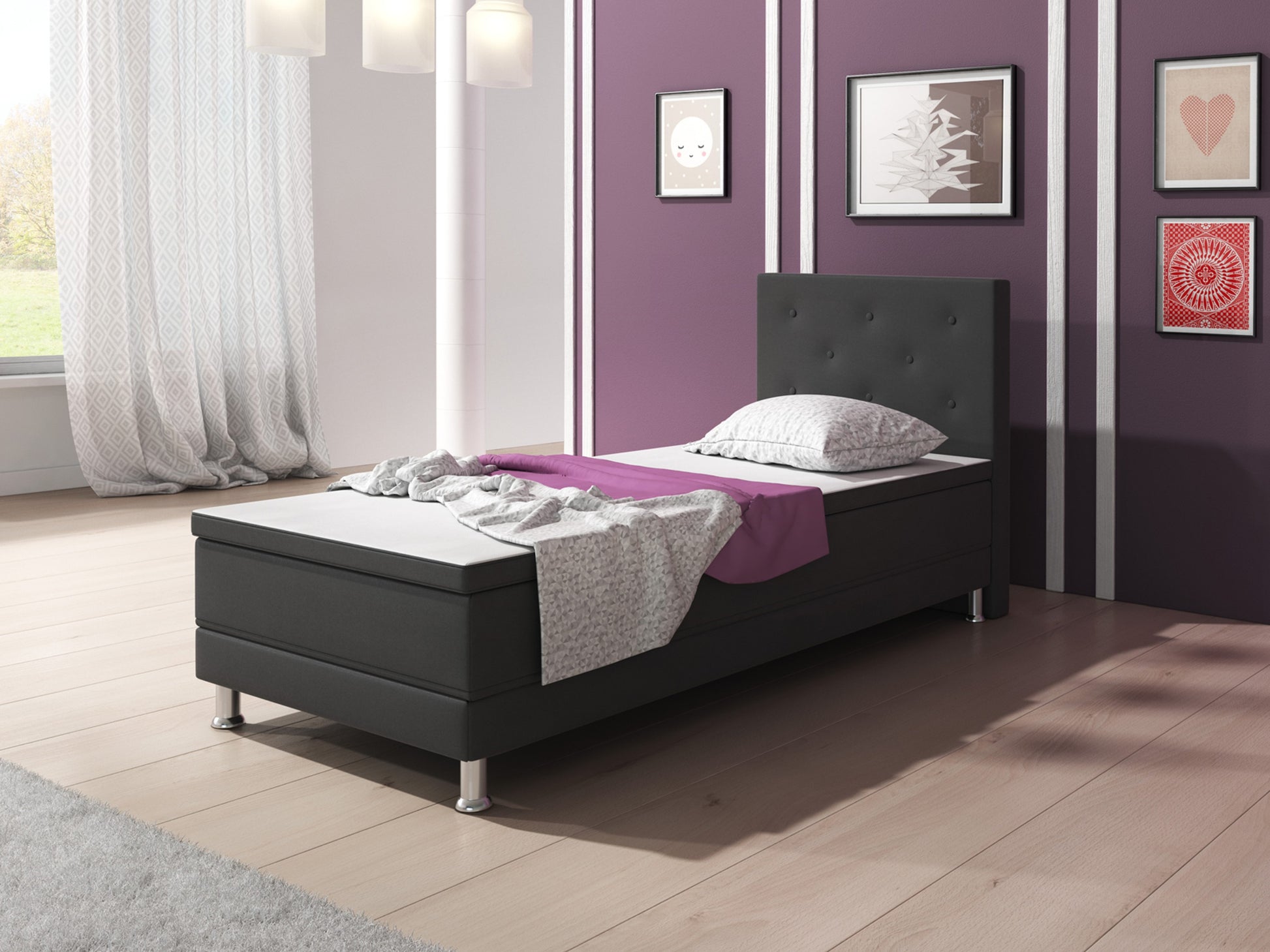 Boxspringbett Esra 90x200 Webstoff Anthrazit - Interbed