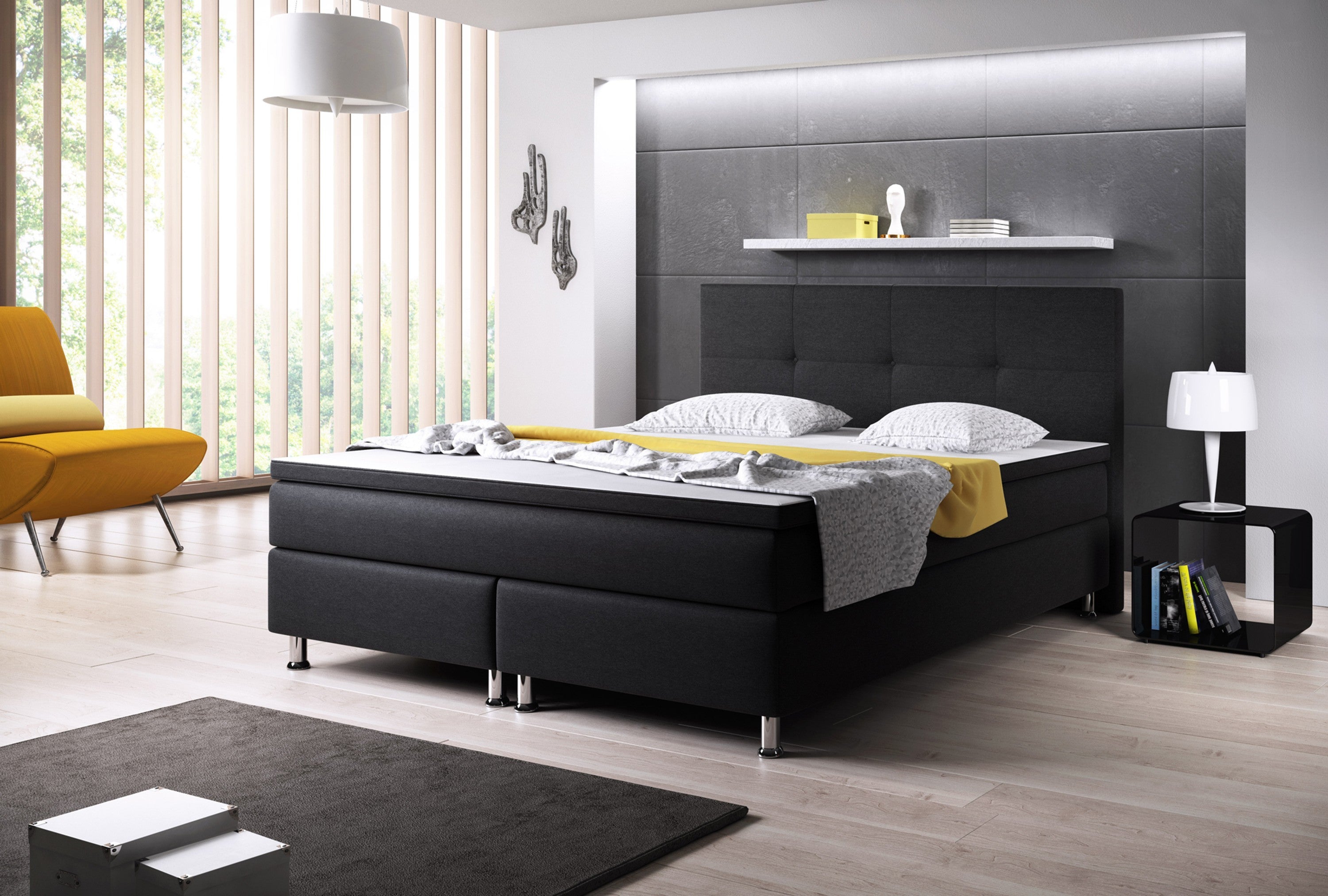 Boxspringbett Dallas 140x200 cm Webstoff Schwarz