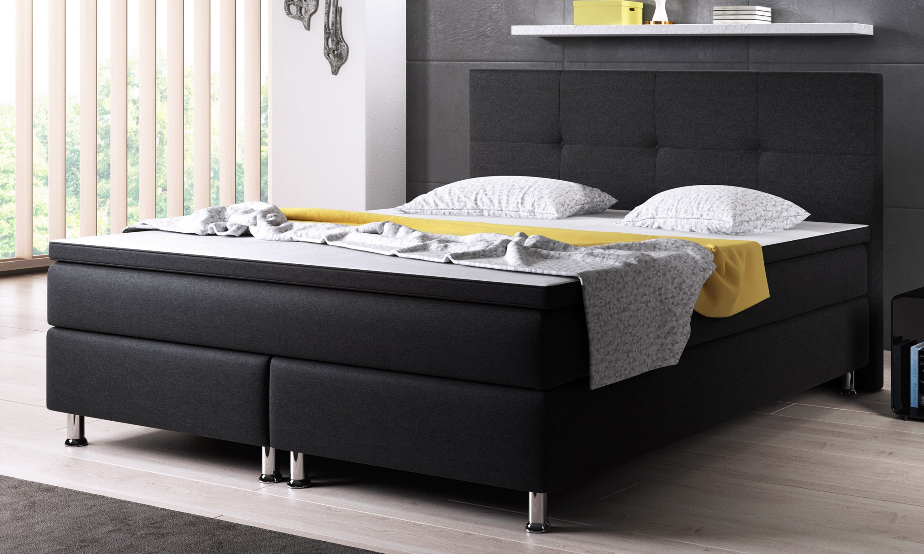 Boxspringbett D1 180x200 cm Webstoff Schwarz