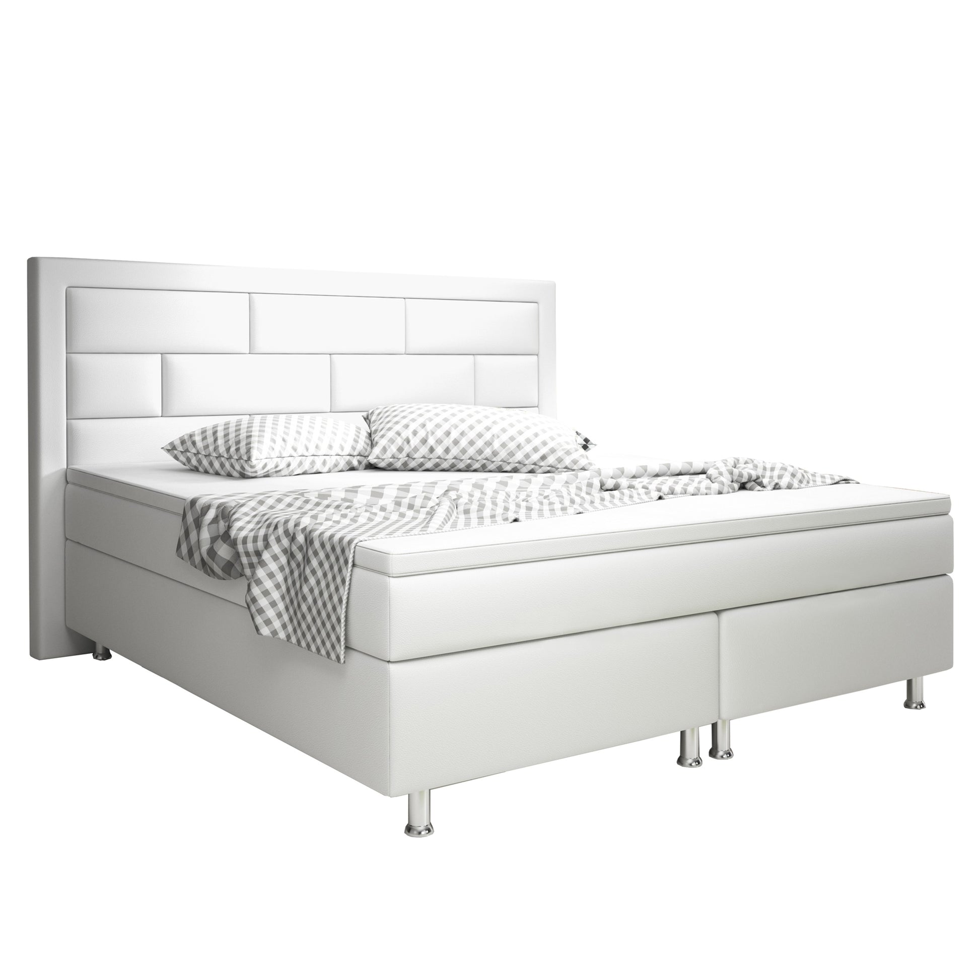 Boxspringbett Nizza 180×200 Weiß – Kunstleder, 7‑Zonen TFK & 6 cm Topper - Interbed
