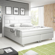 Boxspringbett Nizza 180×200 Weiß – Kunstleder, 7‑Zonen TFK & 6 cm Topper - Interbed