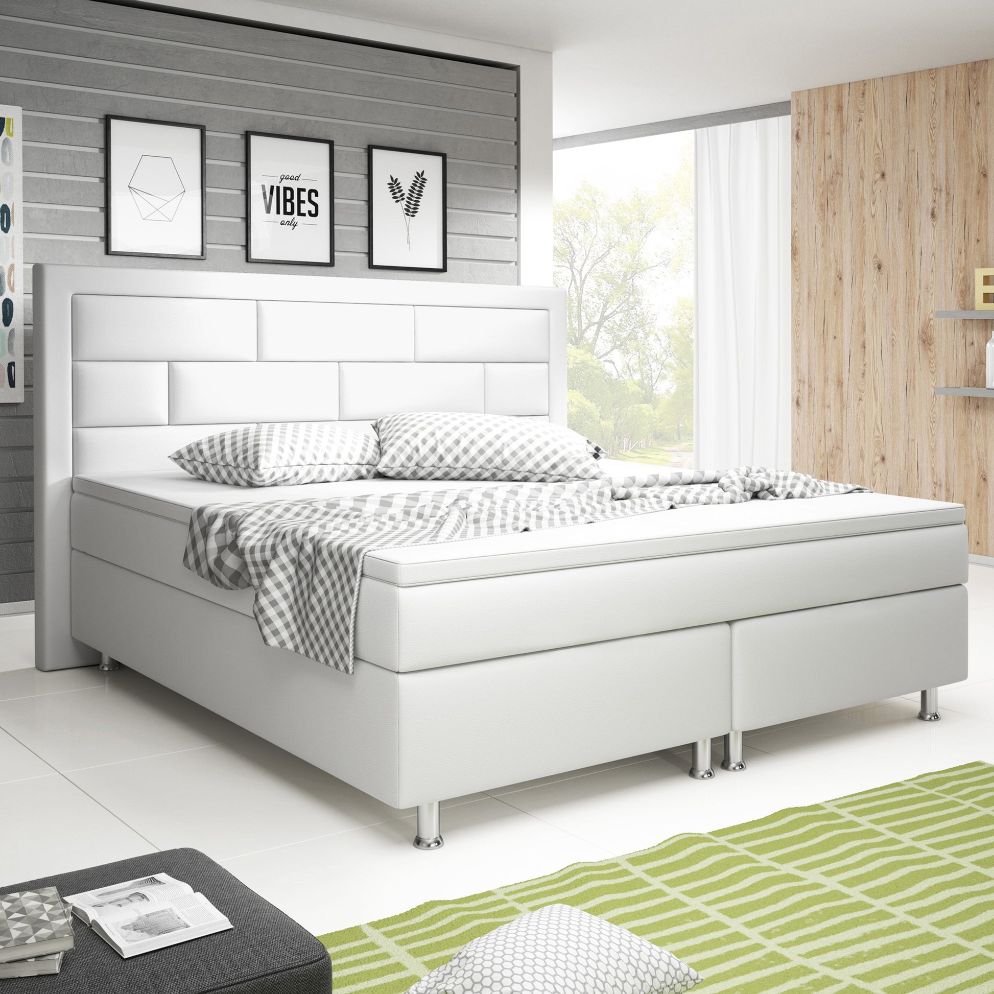 Boxspringbett Nizza 180×200 Weiß – Kunstleder, 7‑Zonen TFK & 6 cm Topper - Interbed