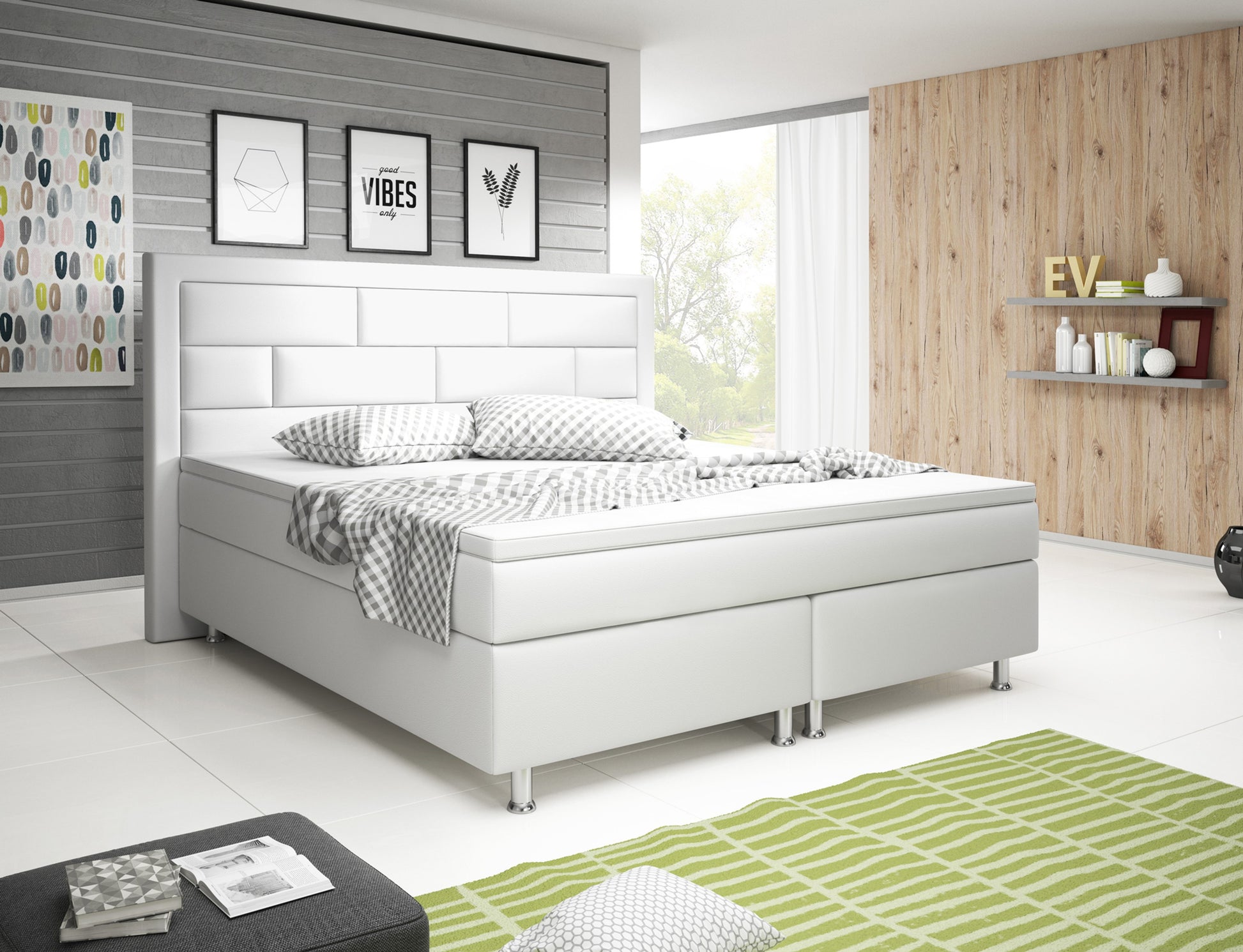 Boxspringbett Nizza 180×200 Weiß – Kunstleder, 7‑Zonen TFK & 6 cm Topper - Interbed