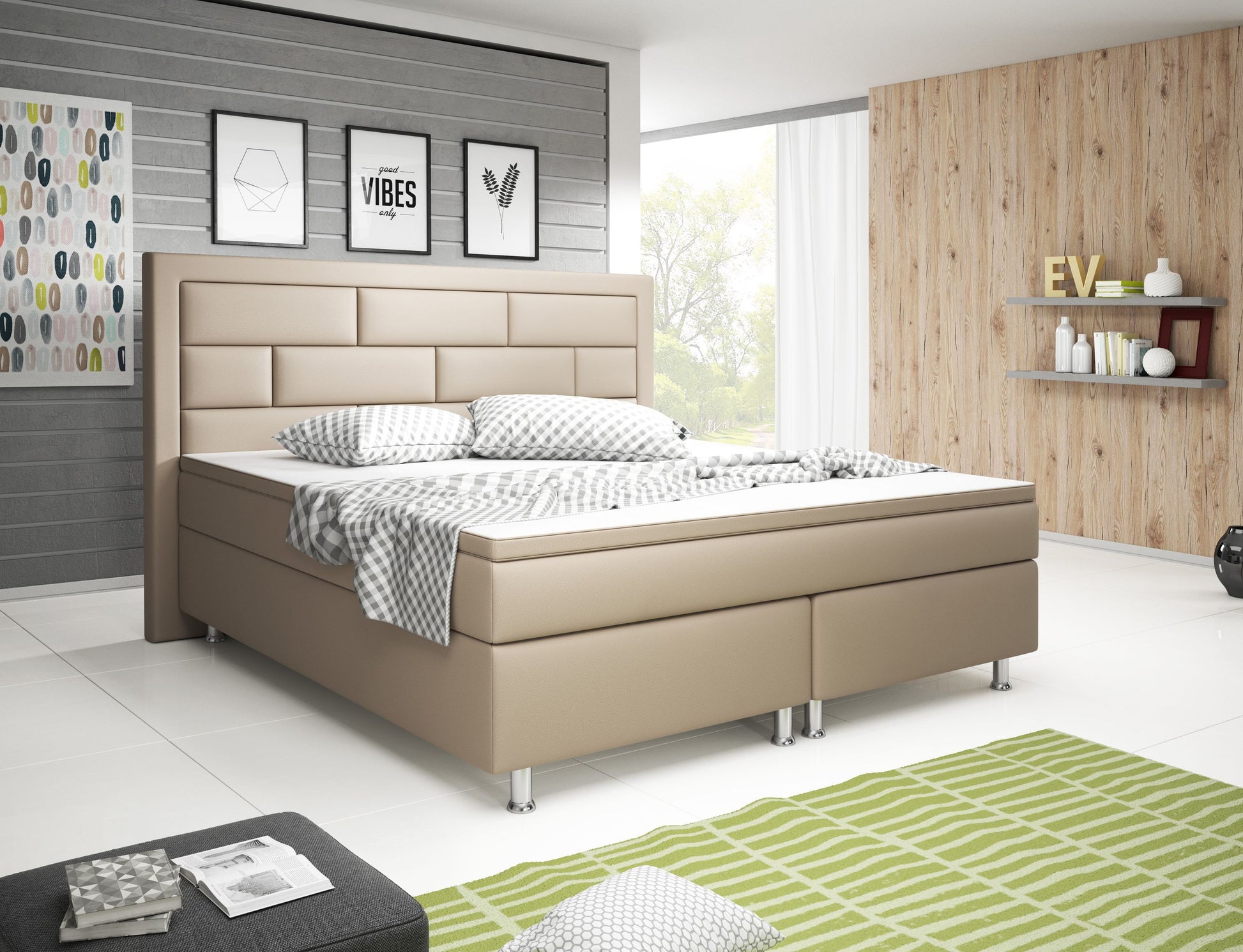 Boxspringbett Nizza 180x200 Muddy – Kunstleder, 7‑Zonen TFK & PU-Topper - Interbed