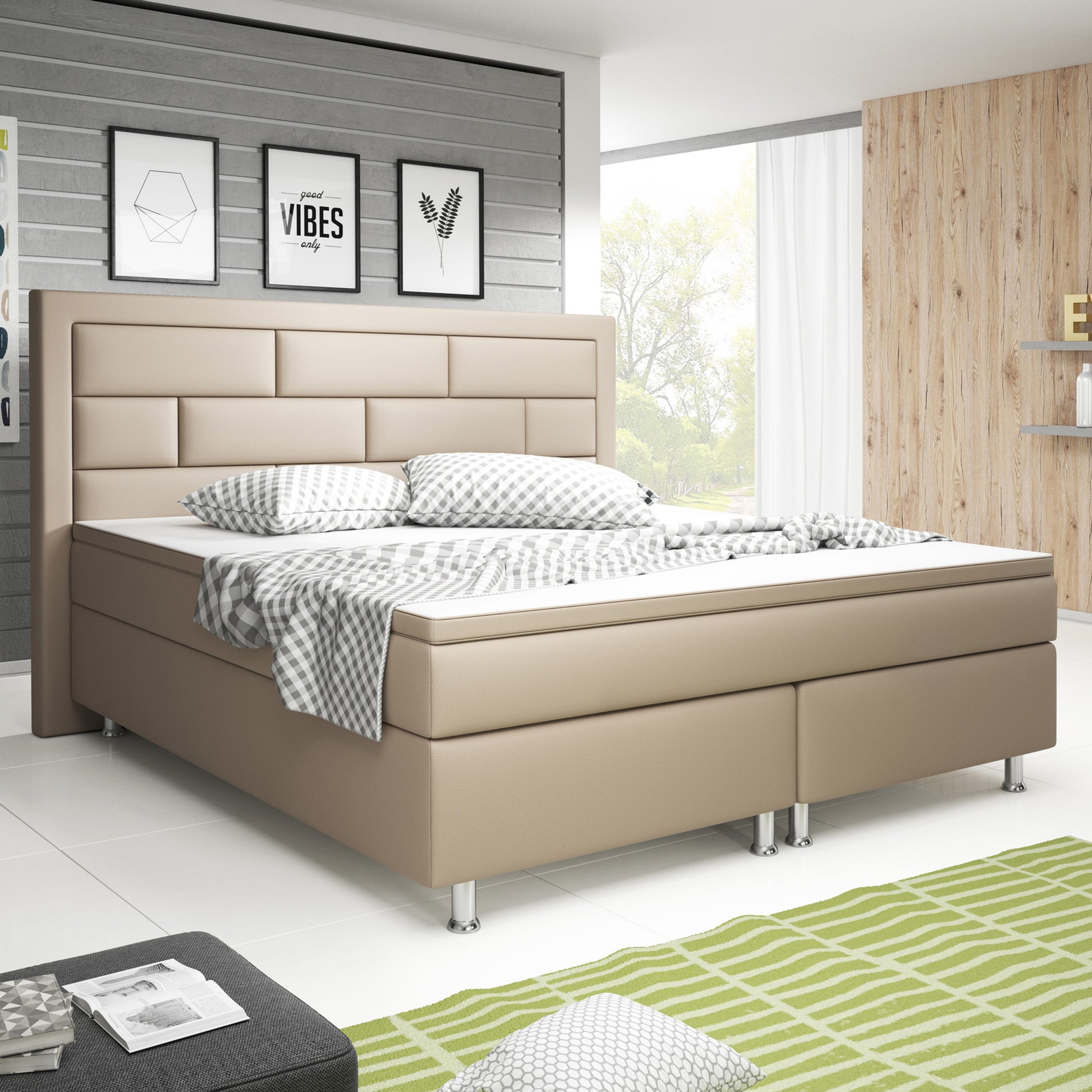 Boxspringbett Nizza 180x200 Muddy – Kunstleder, 7‑Zonen TFK & PU-Topper - Interbed
