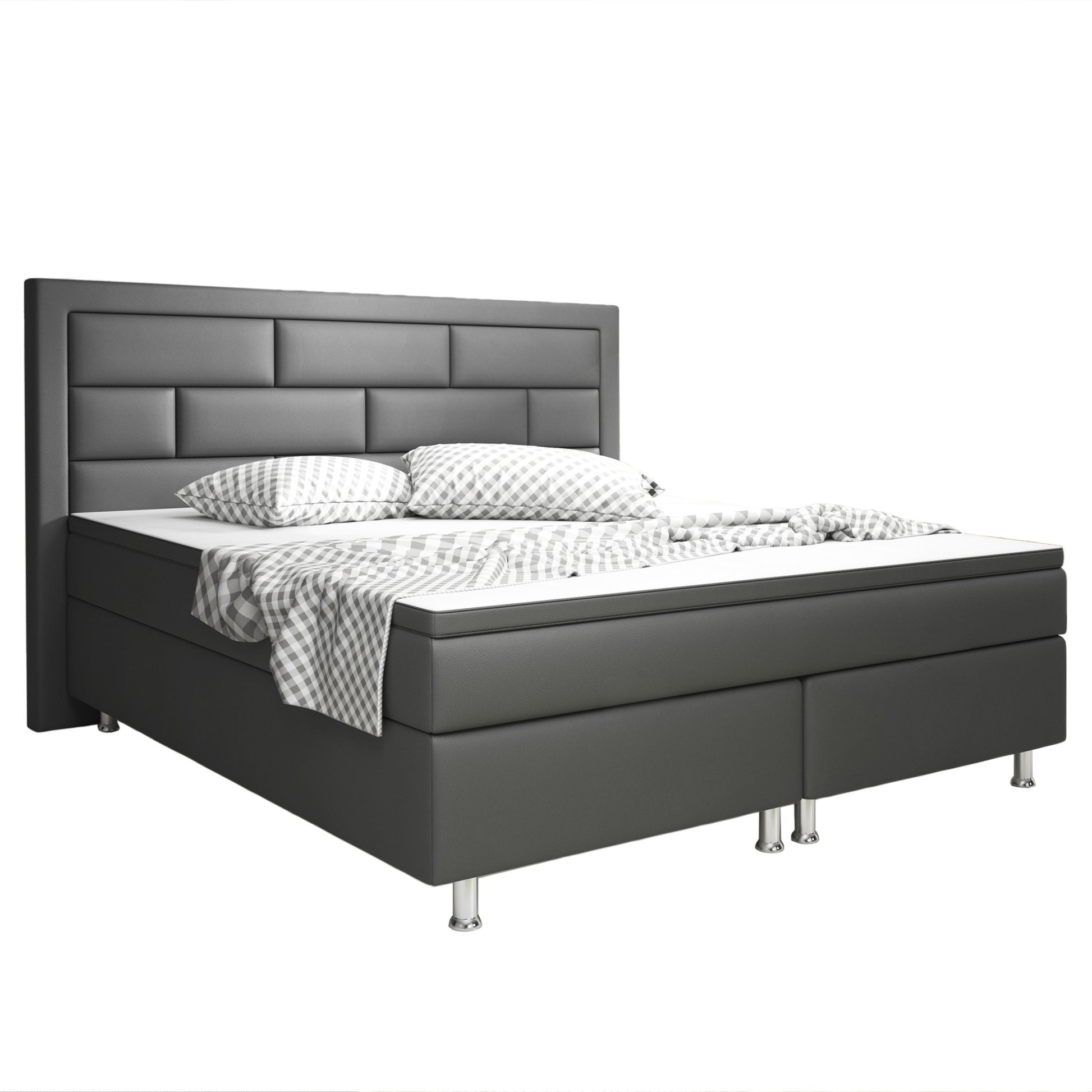 Boxspringbett Nizza 180x200 Anthrazit – Kunstleder & PU-Topper - Interbed
