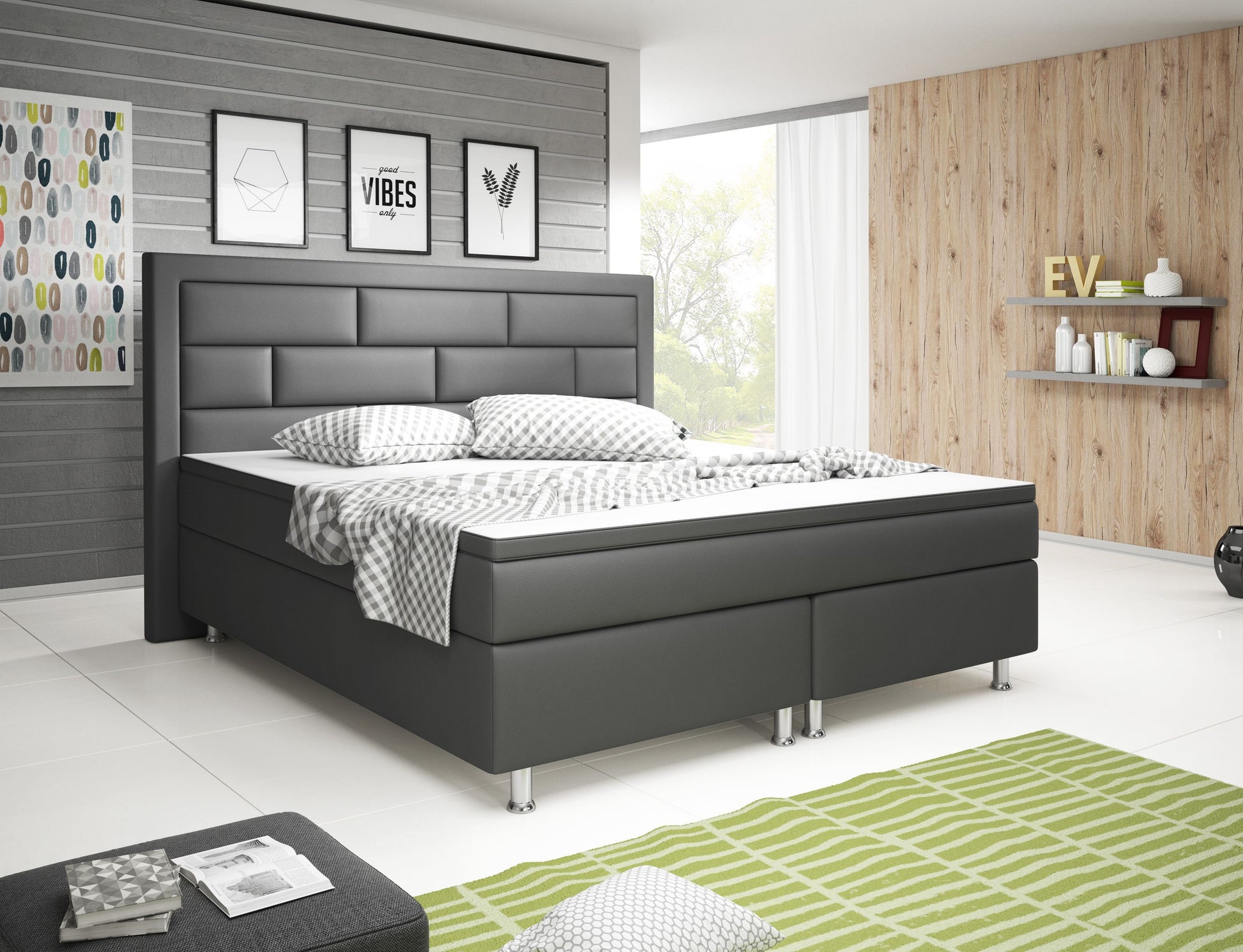 Boxspringbett Nizza 180x200 Anthrazit – Kunstleder & PU-Topper - Interbed