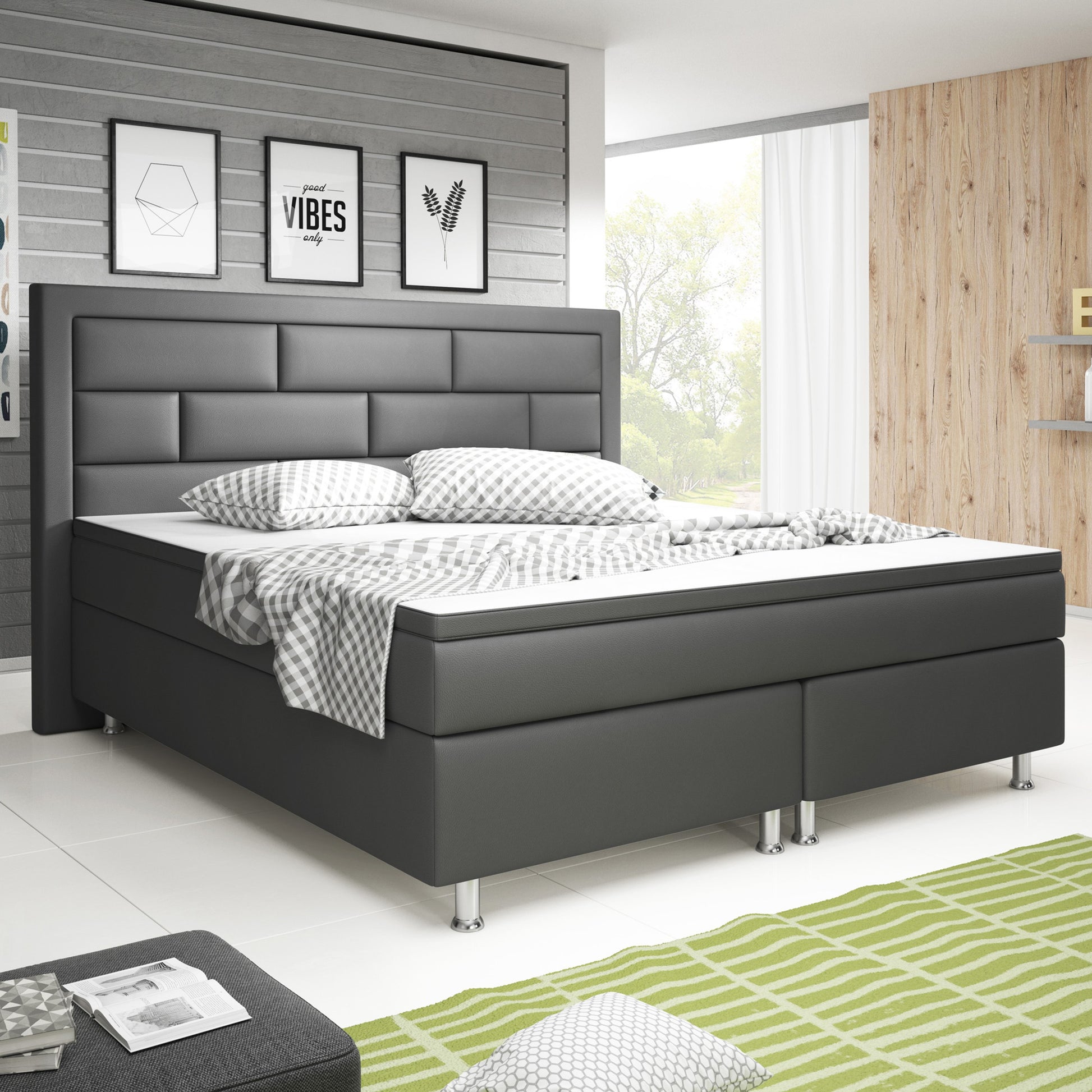 Boxspringbett Nizza 180x200 Anthrazit – Kunstleder & PU-Topper - Interbed