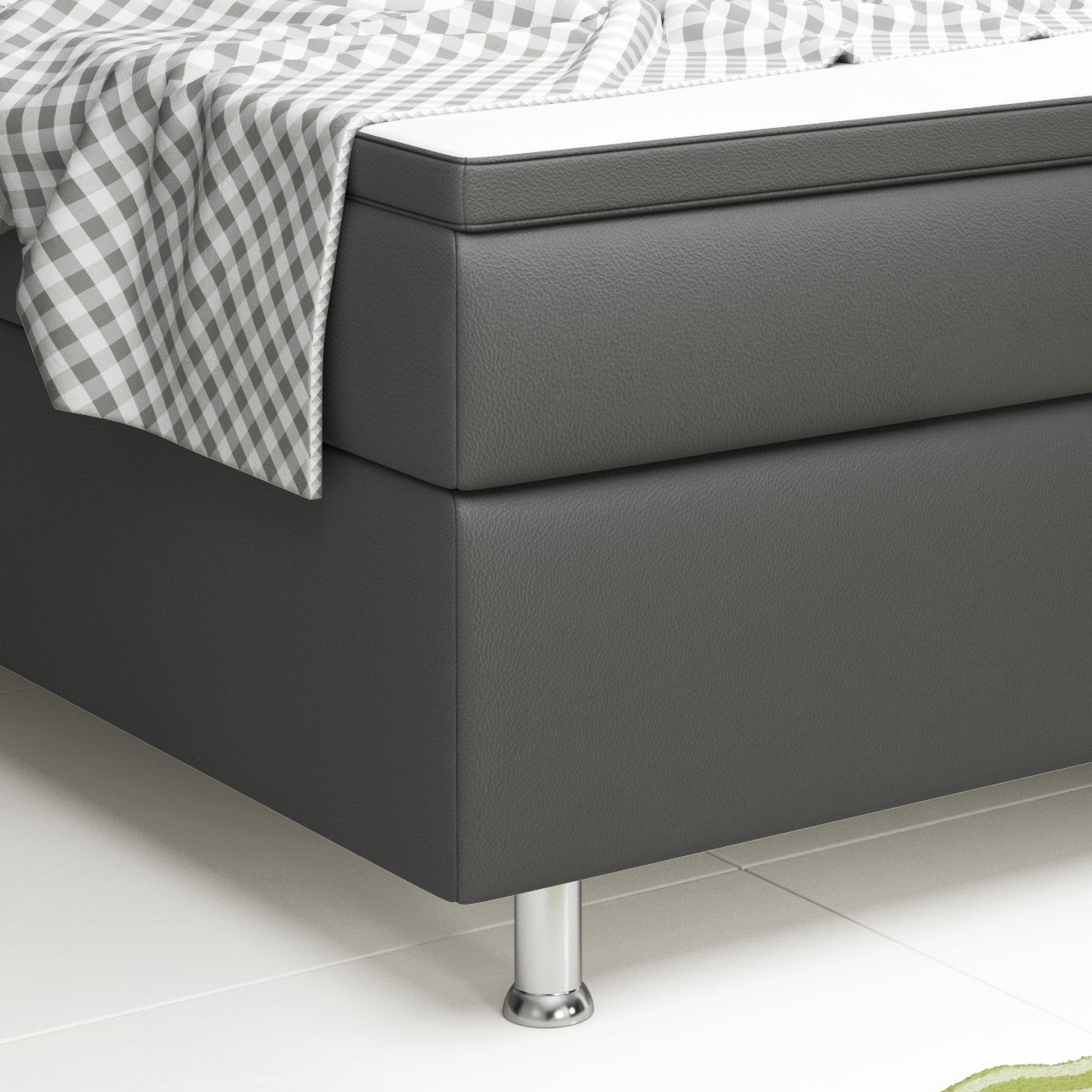 Boxspringbett Nizza 180x200 Anthrazit – Kunstleder & PU-Topper - Interbed