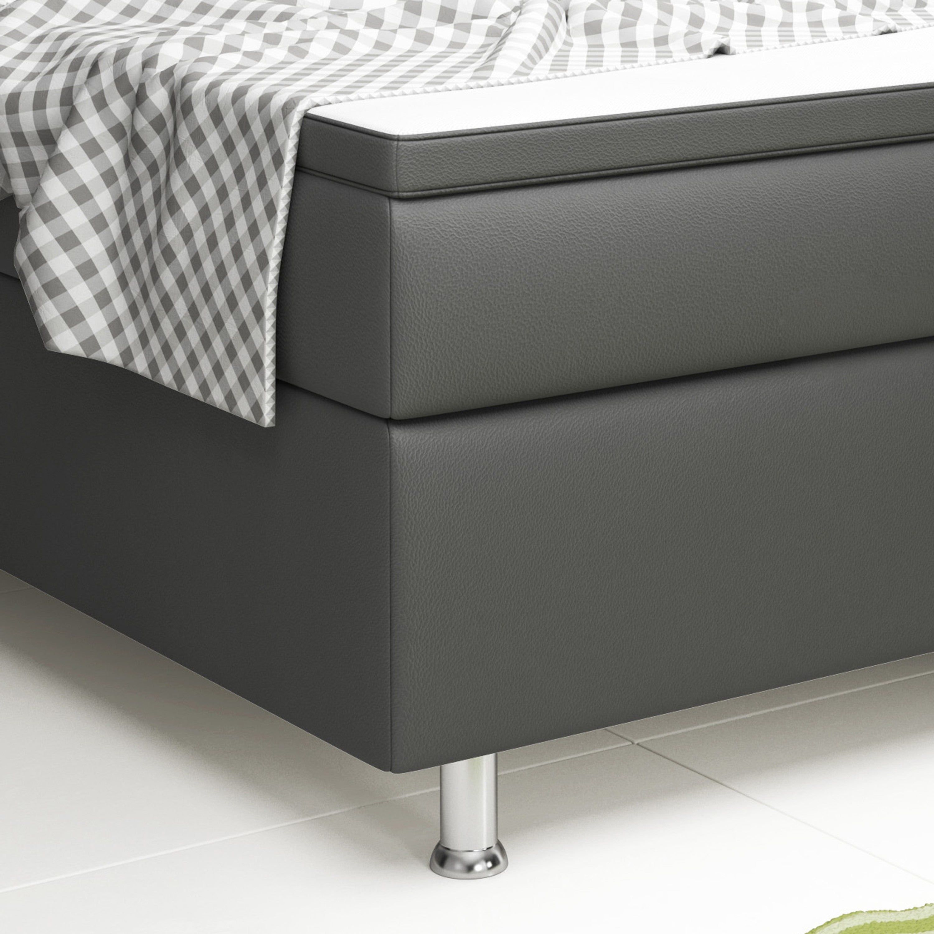 Boxspringbett Nizza 180x200 Anthrazit – Kunstleder & PU-Topper - Interbed
