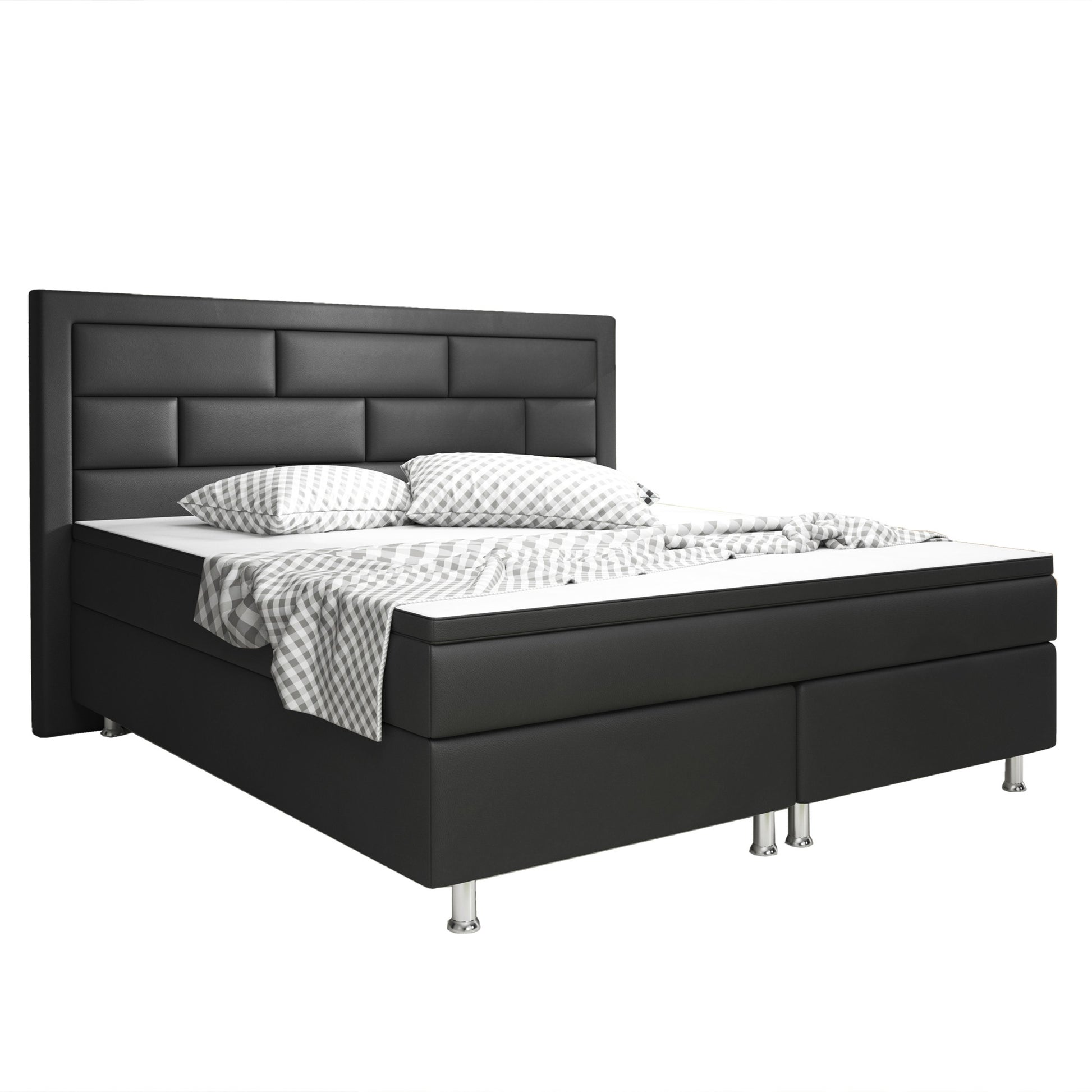 Boxspringbett Nizza 180x200 Kunstleder Schwarz – 7‑Zonen TFK & 6 cm Topper - Interbed