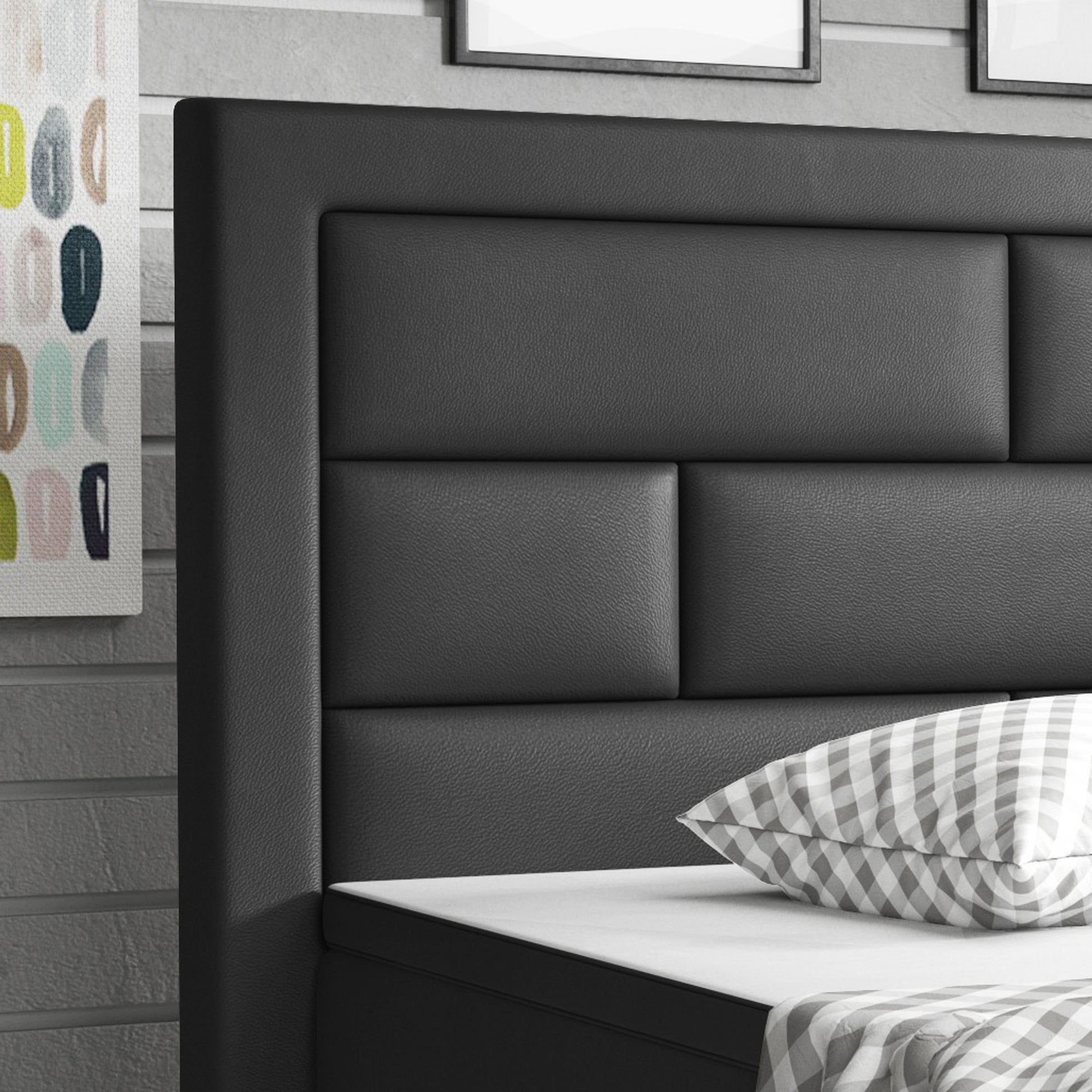 Boxspringbett Nizza 180x200 Kunstleder Schwarz – 7‑Zonen TFK & 6 cm Topper - Interbed