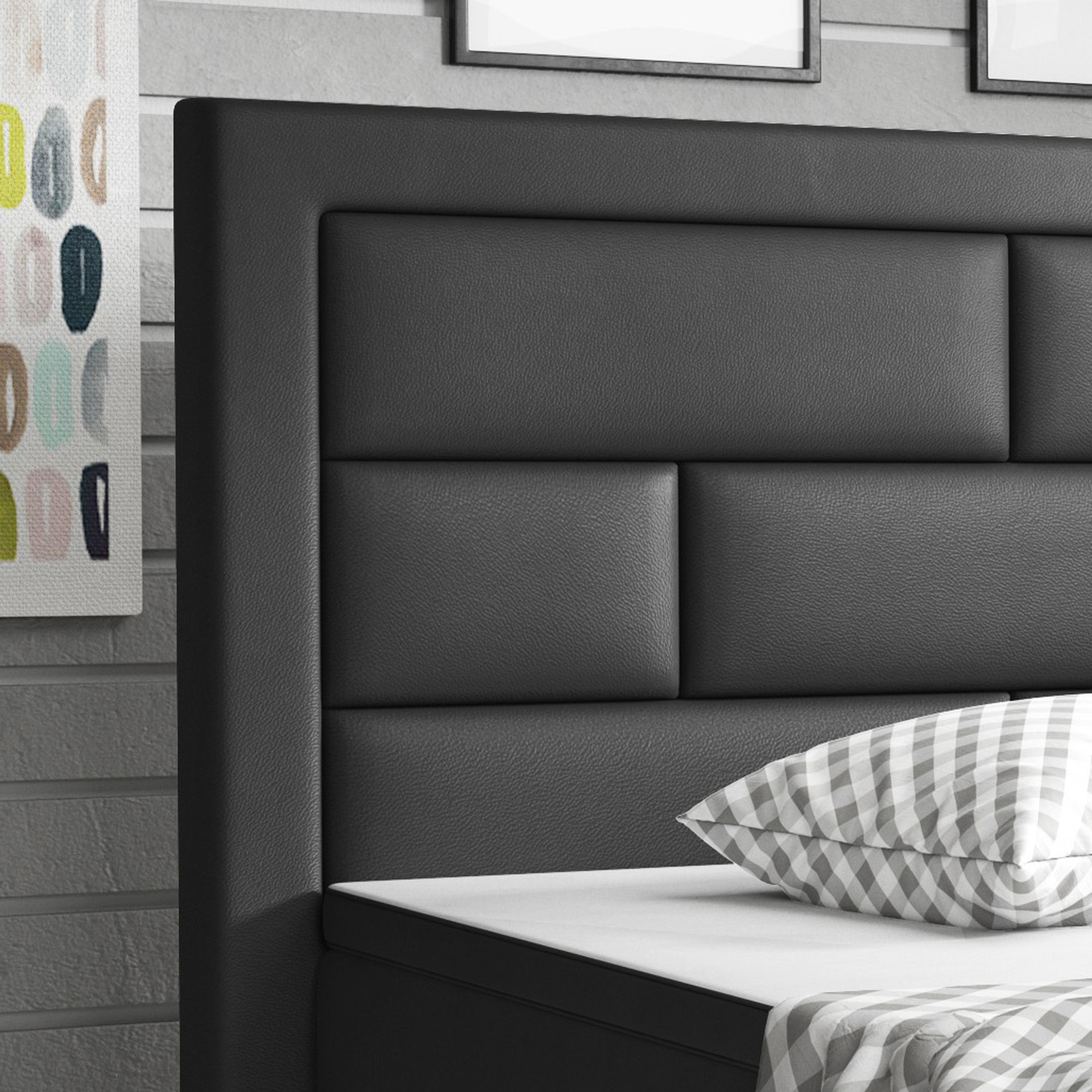 Boxspringbett Nizza 180x200 Kunstleder Schwarz – 7‑Zonen TFK & 6 cm Topper - Interbed