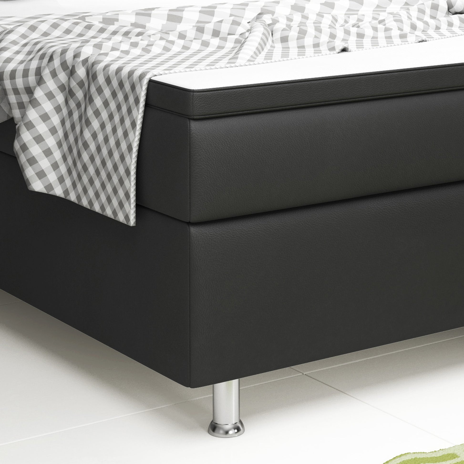 Boxspringbett Nizza 180x200 Kunstleder Schwarz – 7‑Zonen TFK & 6 cm Topper - Interbed