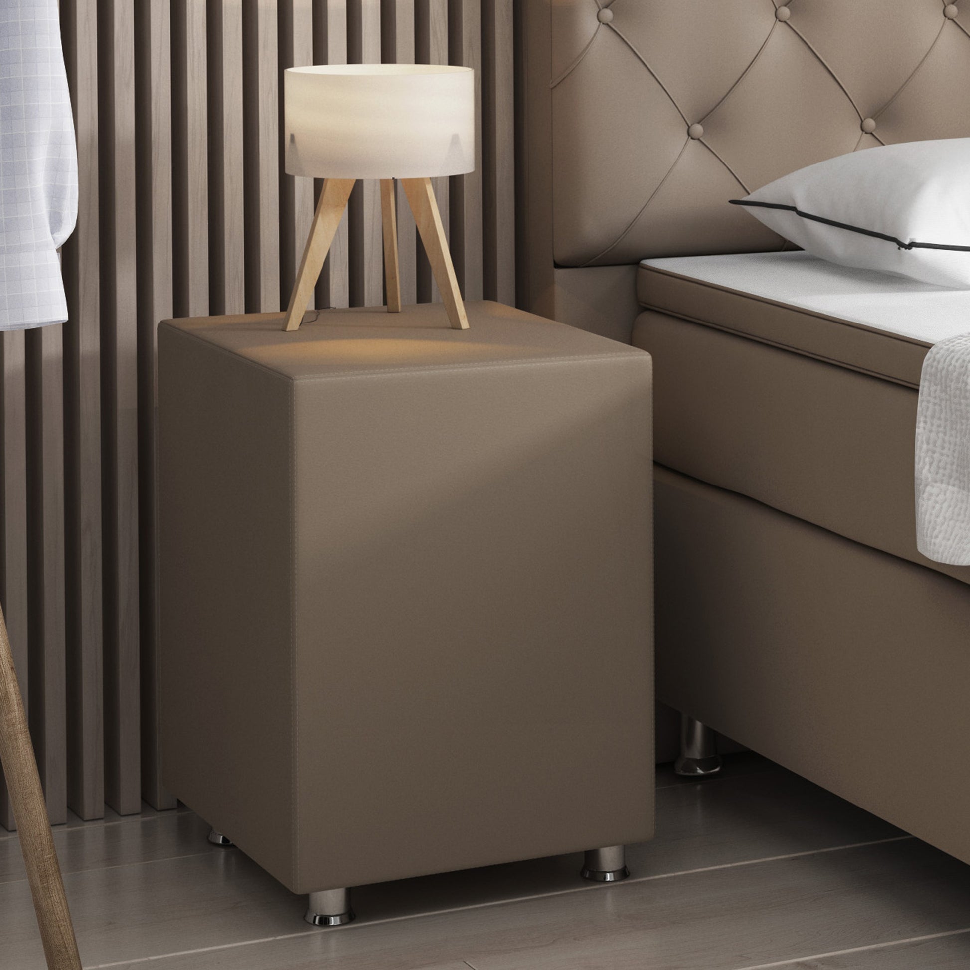 Nachttisch Hocker Kara Würfel Cube muddy 40x40x60 Kunstleder - Interbed