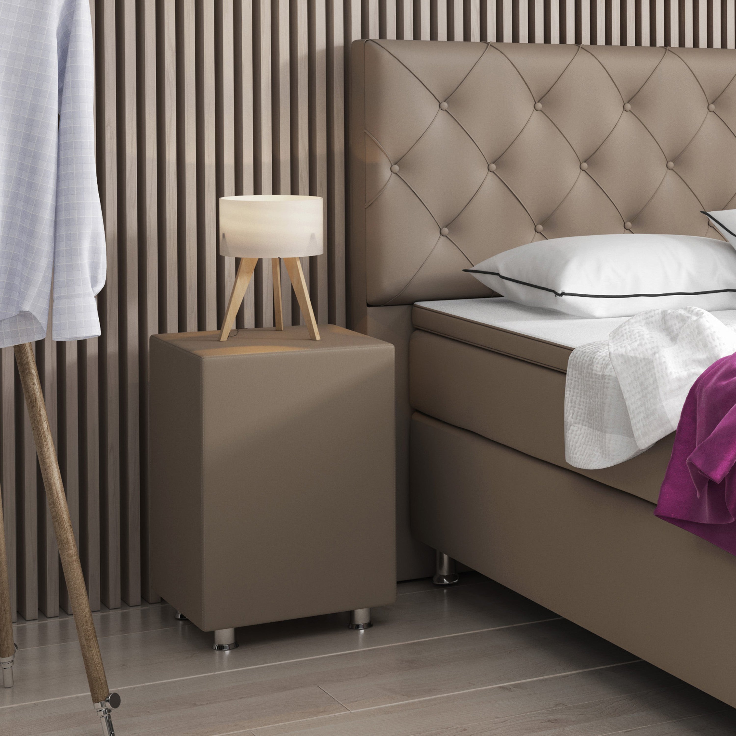Nachttisch Hocker Kara Würfel Cube muddy 40x40x60 Kunstleder - Interbed