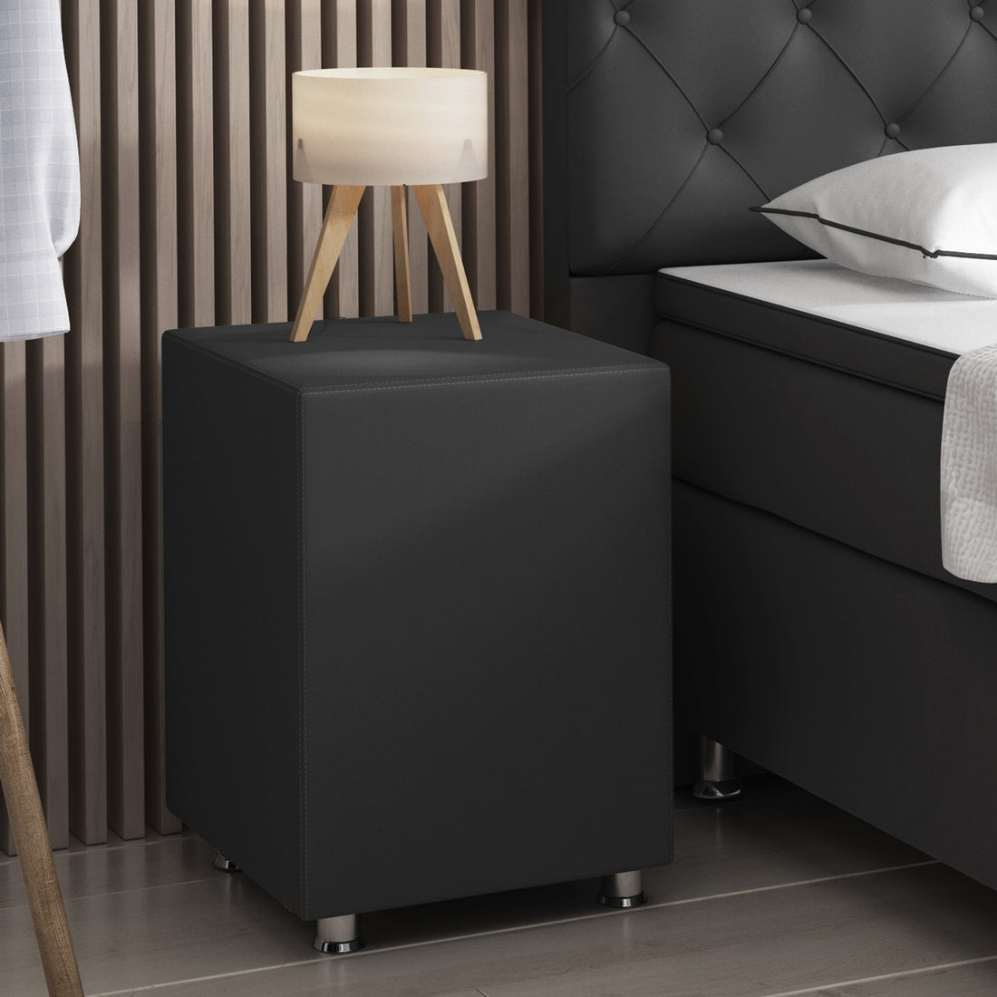Nachttisch Hocker Kara Würfel Cube anthrazit 40x40x60 Kunstleder - Interbed