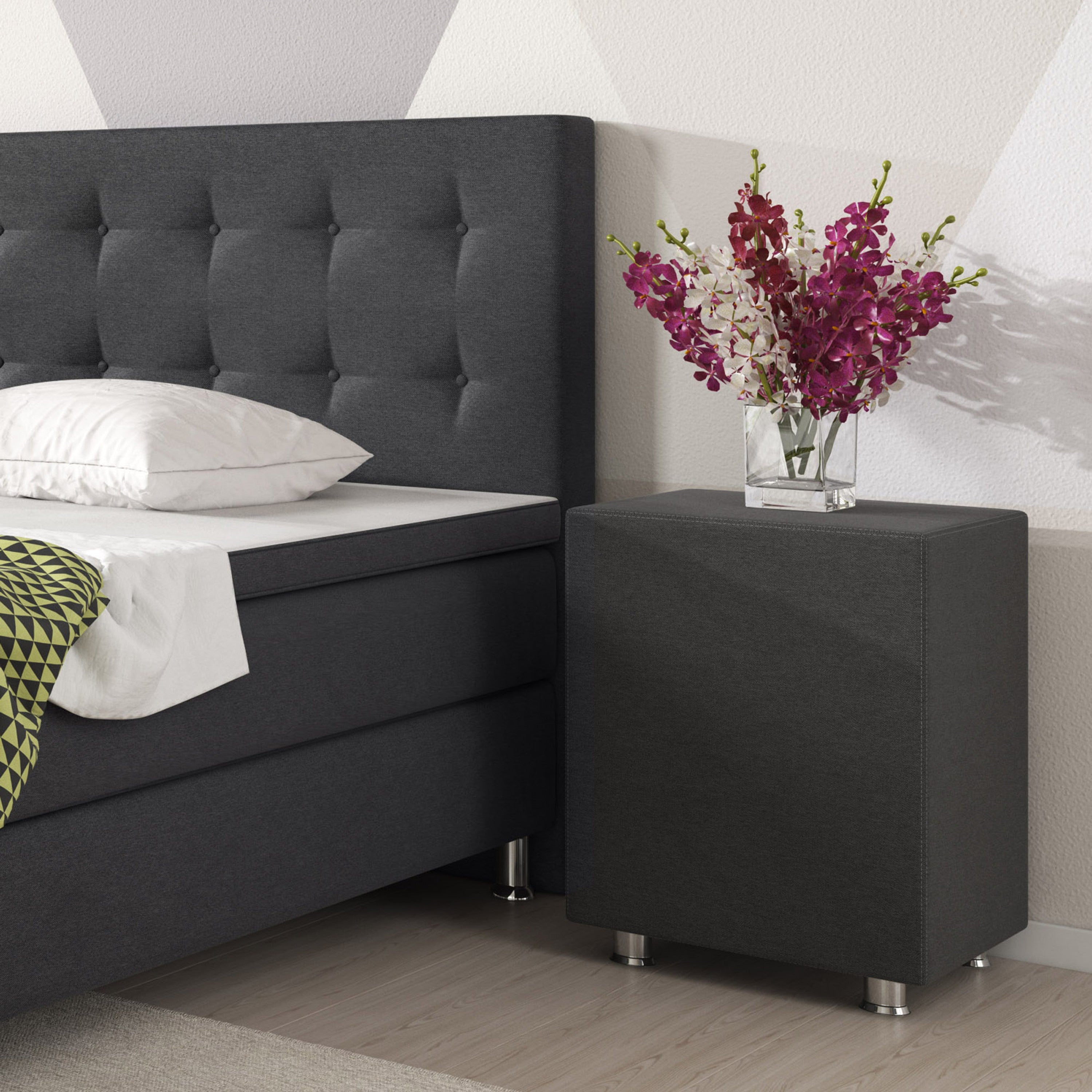 Nachttisch Hocker Kara Würfel Cube anthrazit 40x40x60 Webstoff - Interbed