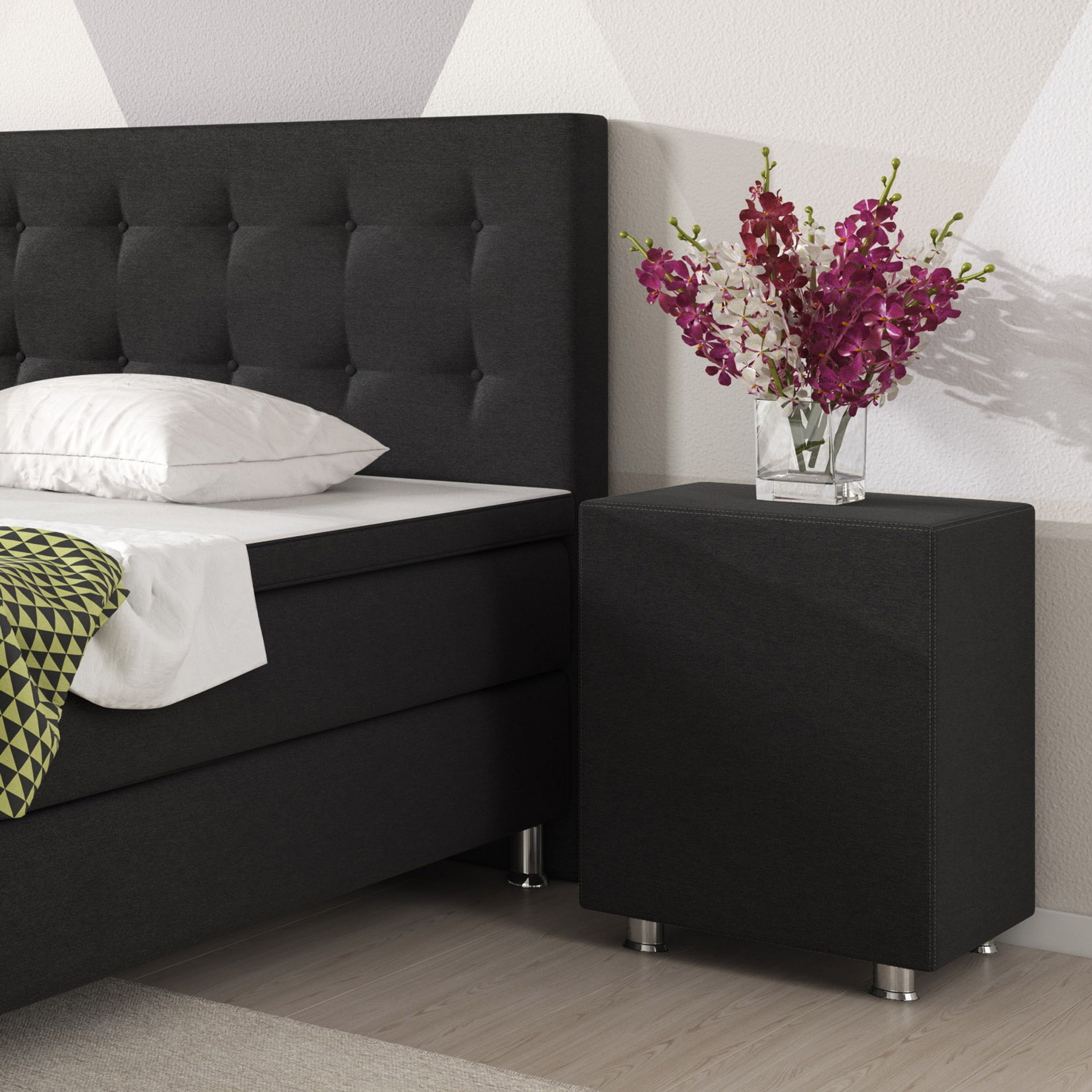 Nachttisch Hocker Kara Würfel Cube schwarz 40x40x60 Webstoff - Interbed