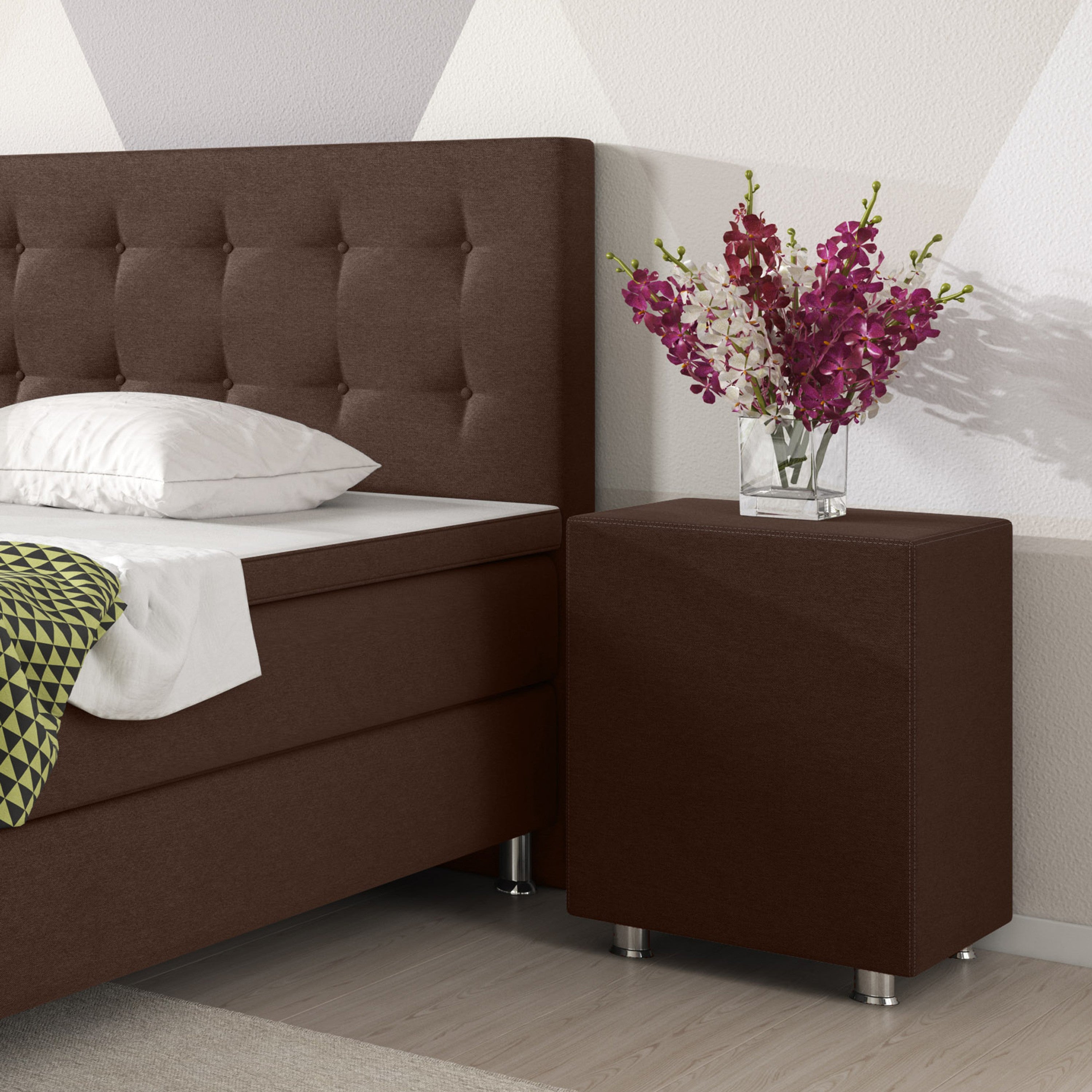 Nachttisch Hocker Kara Würfel Cube braun 40x40x60 Webstoff - Interbed