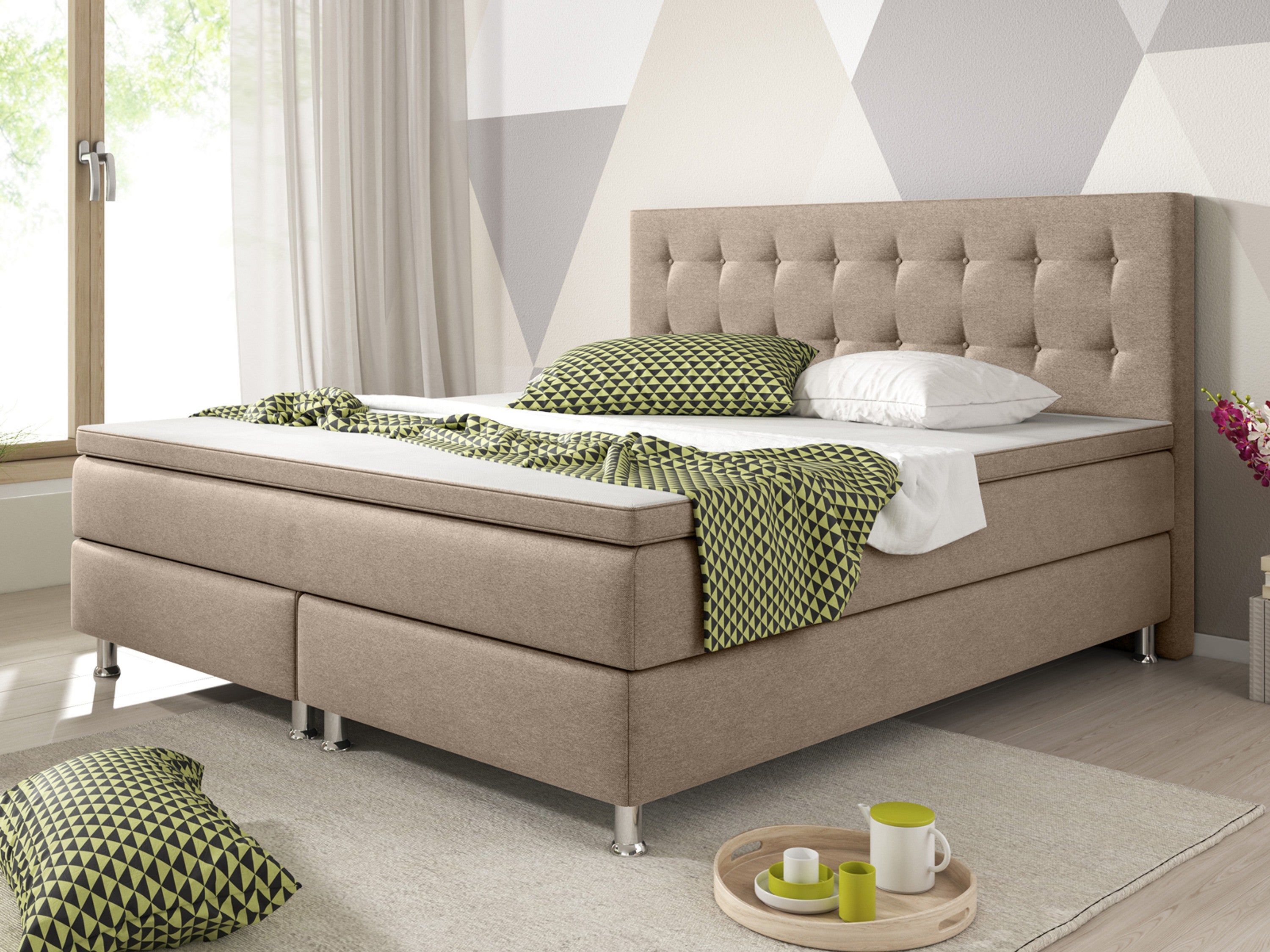 Boxspringbett KN0013 140x200 cm Muddy – Webstoff, Federkern & PU-Topper - Interbed