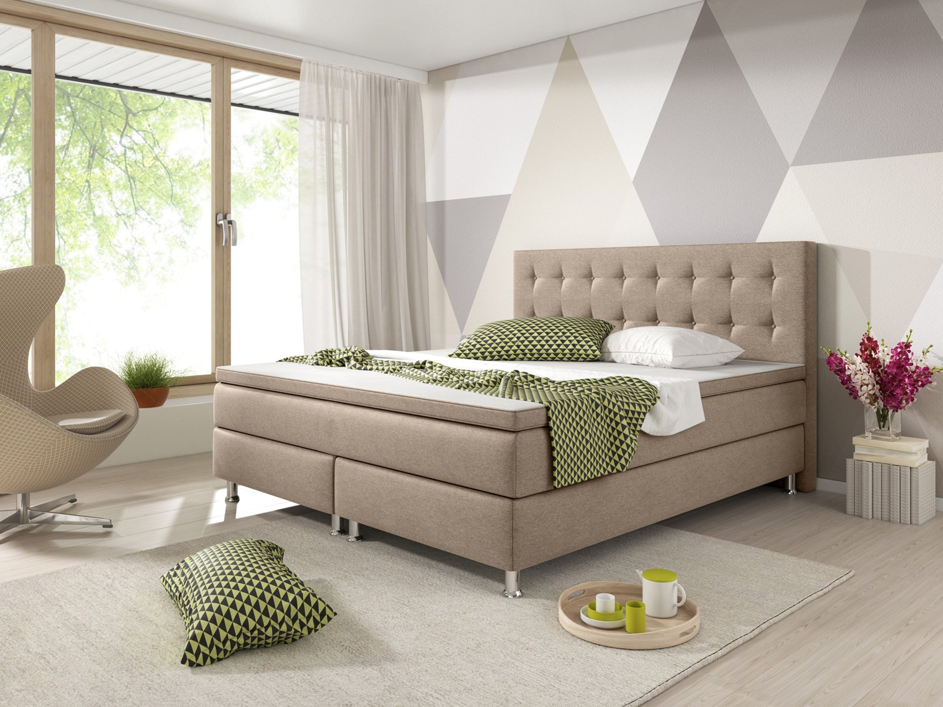 Boxspringbett KN0013 140x200 cm Muddy – Webstoff, Federkern & PU-Topper - Interbed