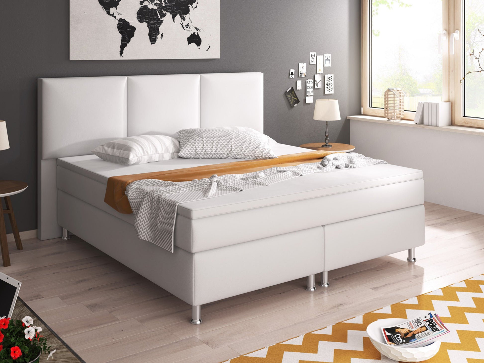 Boxspringbett Oslo 180x200 cm Kunstleder weiß Inter