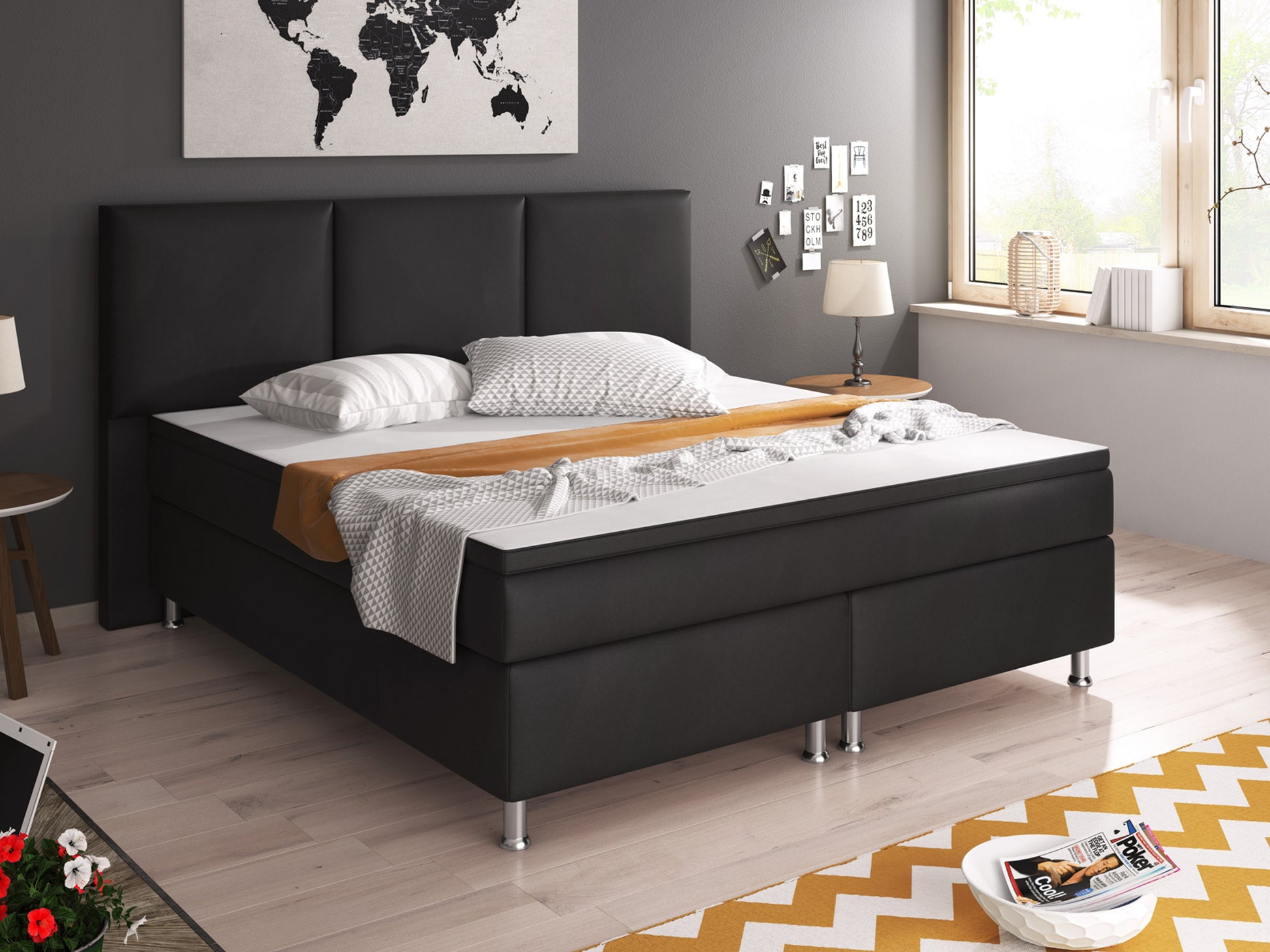Boxspringbett Oslo 180x200 cm Kunstleder schwarz - Interbed