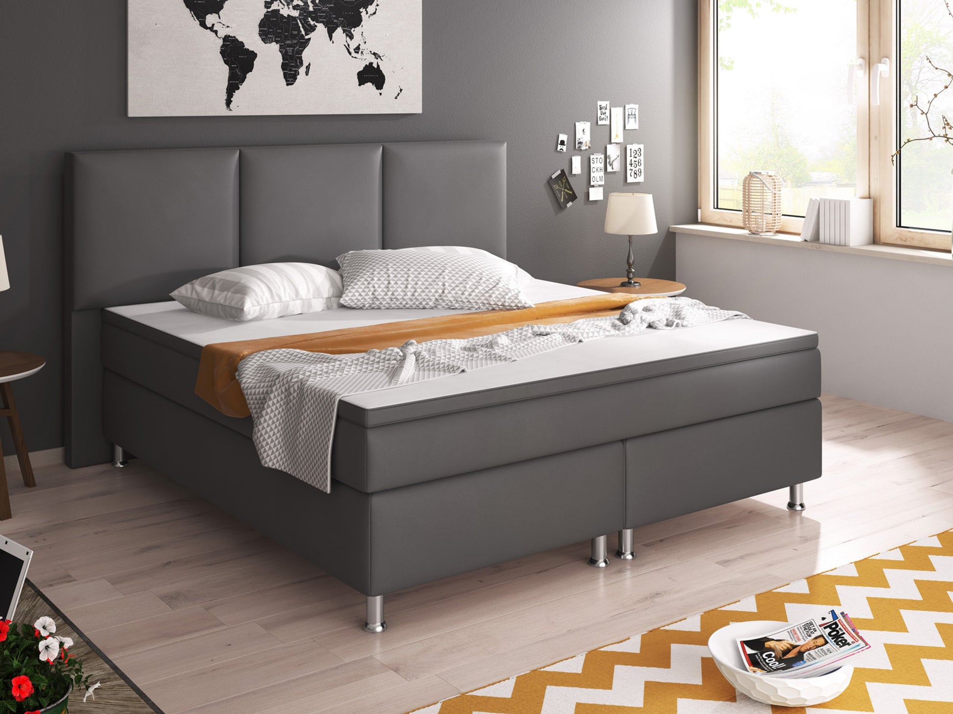 Boxspringbett Oslo 180x200 cm Kunstleder anthrazit - Interbed