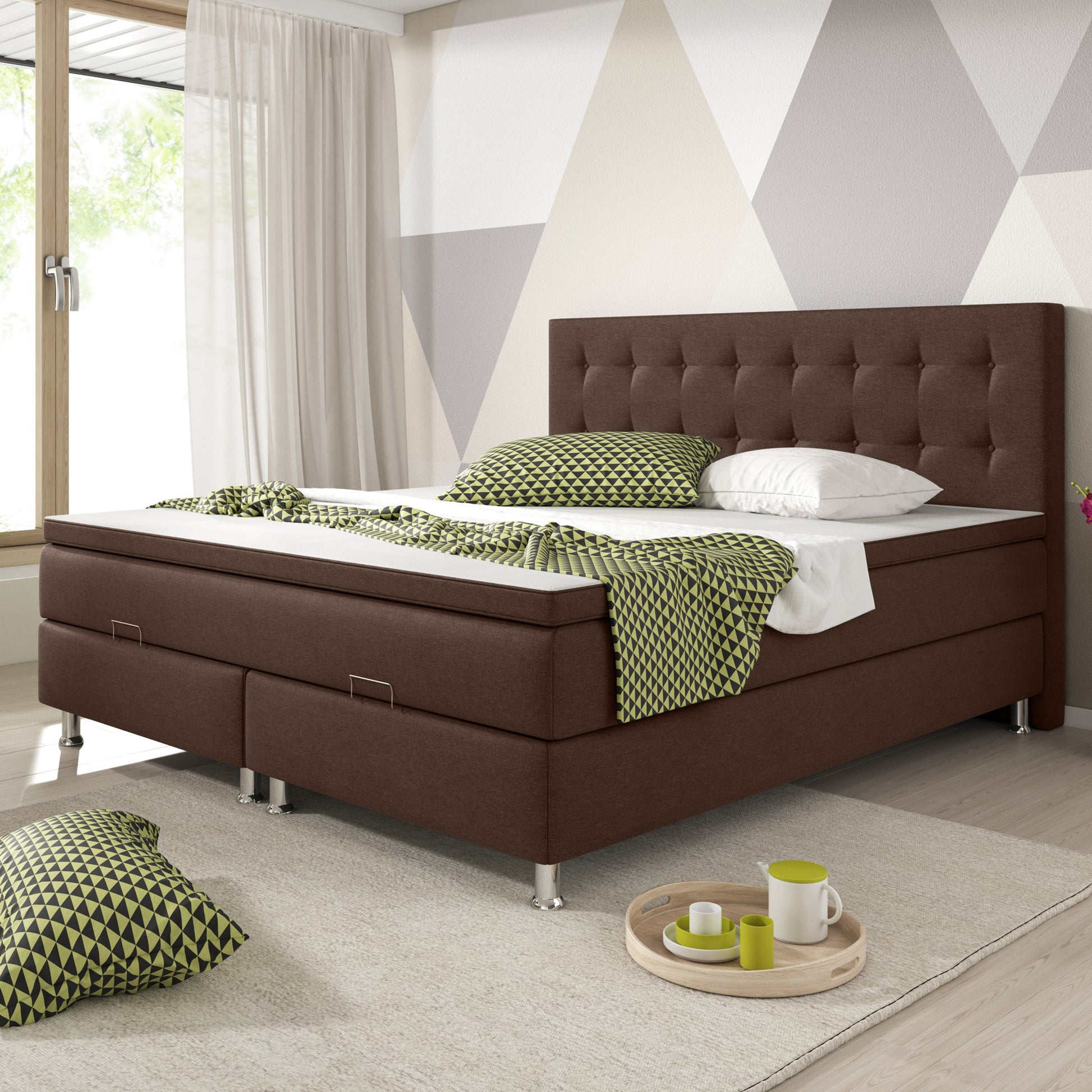 Boxspringbett mit Bettkasten Köln 180x200 Webstoff Braun - Interbed