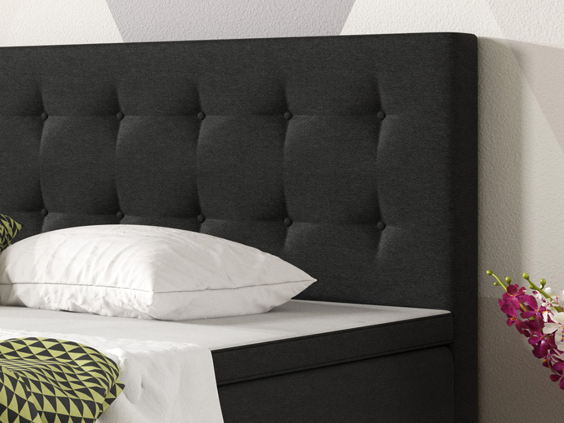 Boxspringbett mit Bettkasten Köln 180x200 Webstoff Schwarz - Interbed