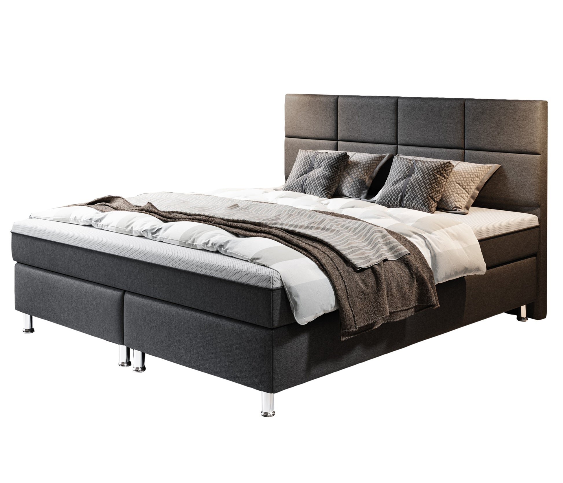 Boxspringbett Rotterdam 180x200 Webstoff Anthrazit mit intergiertem Topper - Interbed