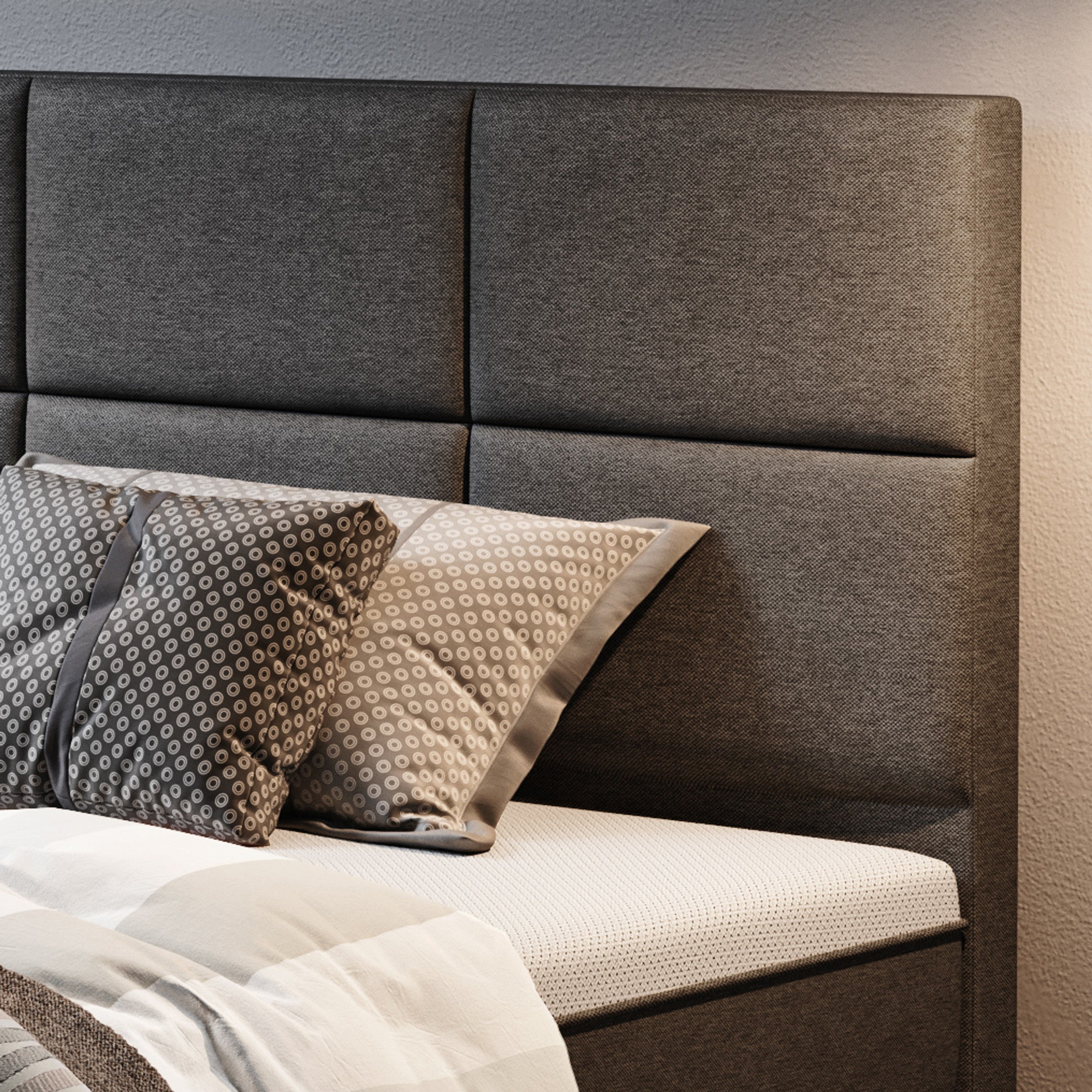 Boxspringbett Rotterdam 180x200 Webstoff Anthrazit mit intergiertem Topper - Interbed